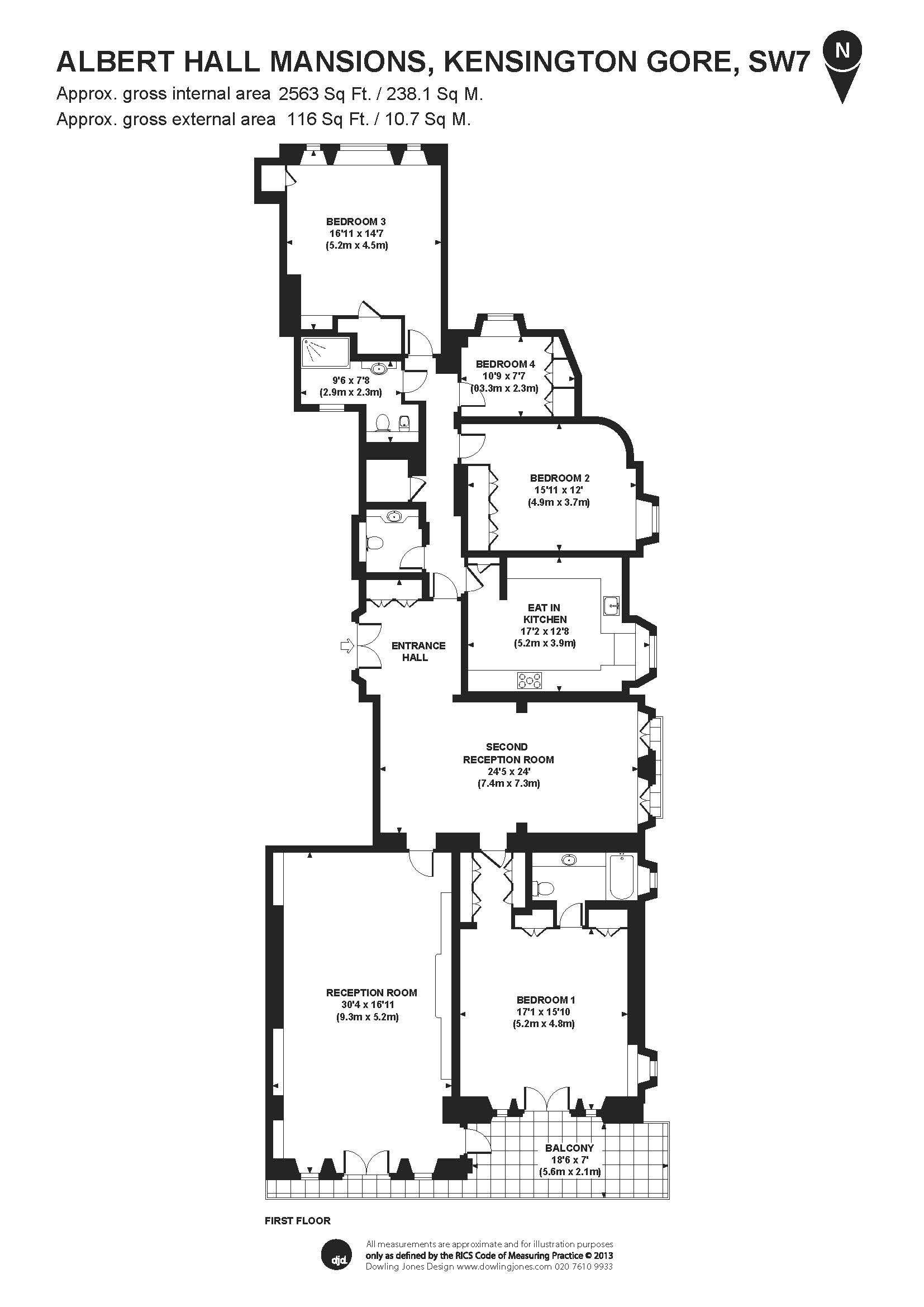 Albert Hall Mansions, Kensington Gore, London SW7, 4 bedroom flat for