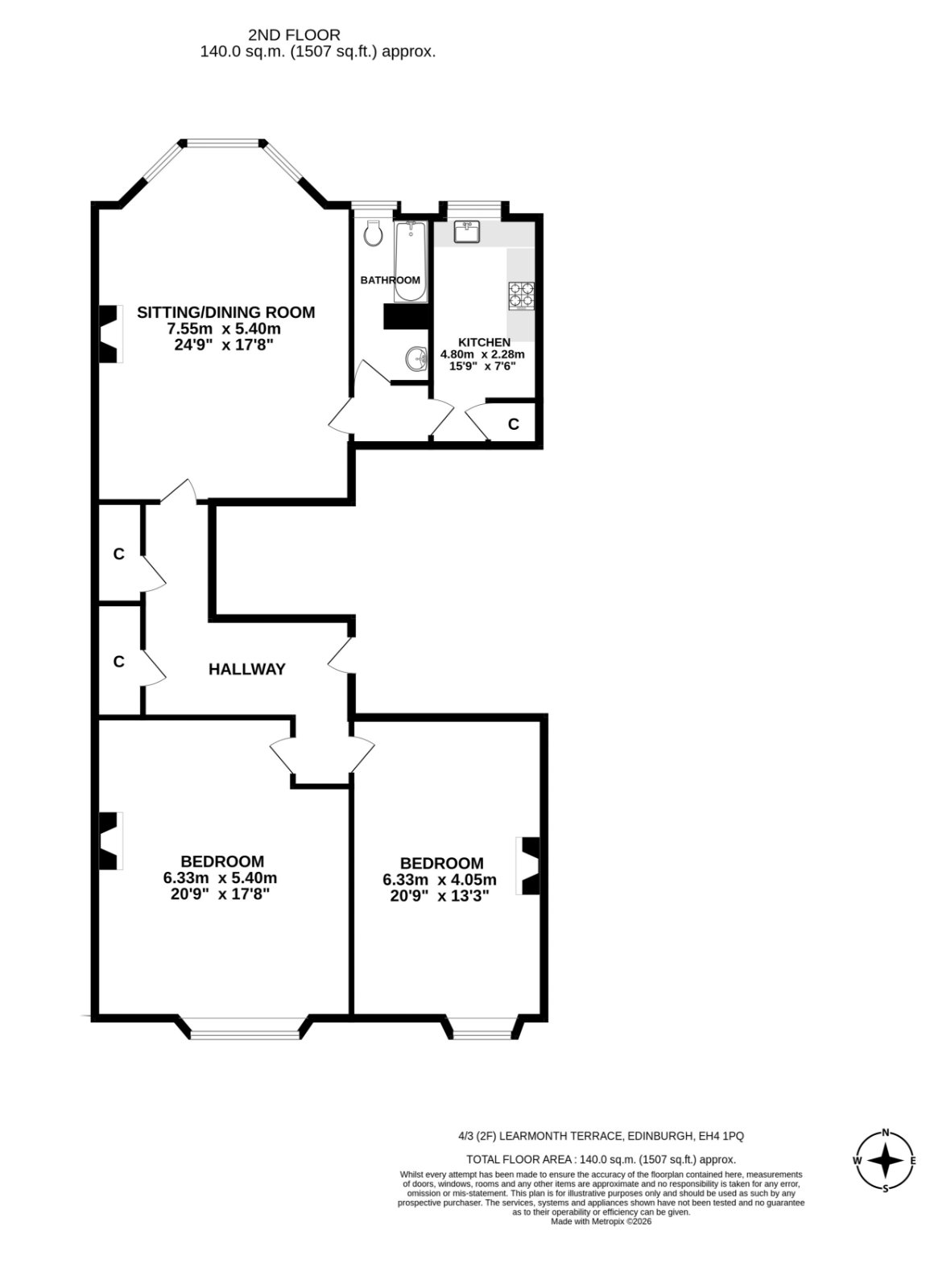 4/3 (2F) Learmonth Terrace, Edinburgh floorplan
