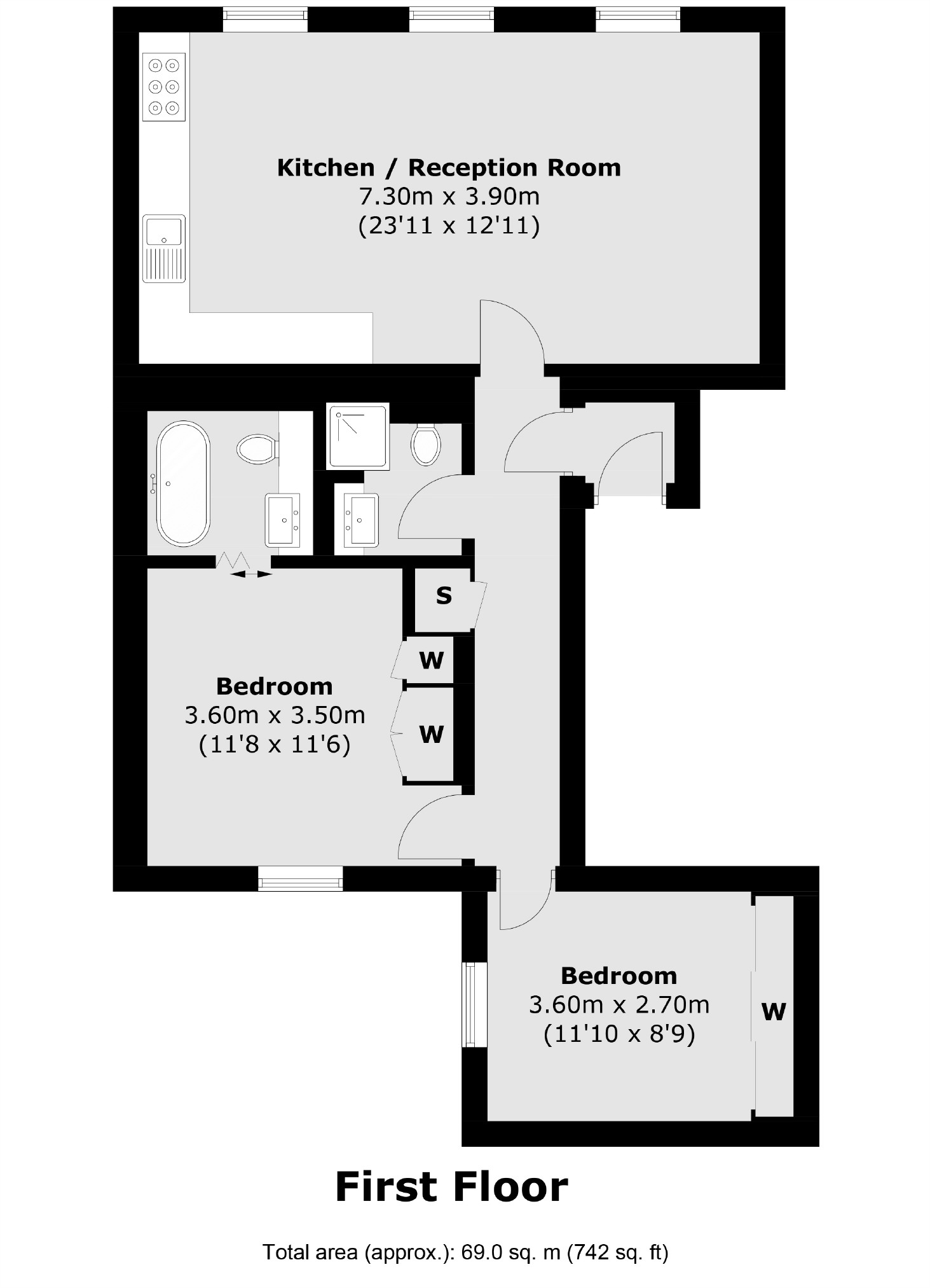 First Floor Flat, 46, Bruton Place, London floorplan