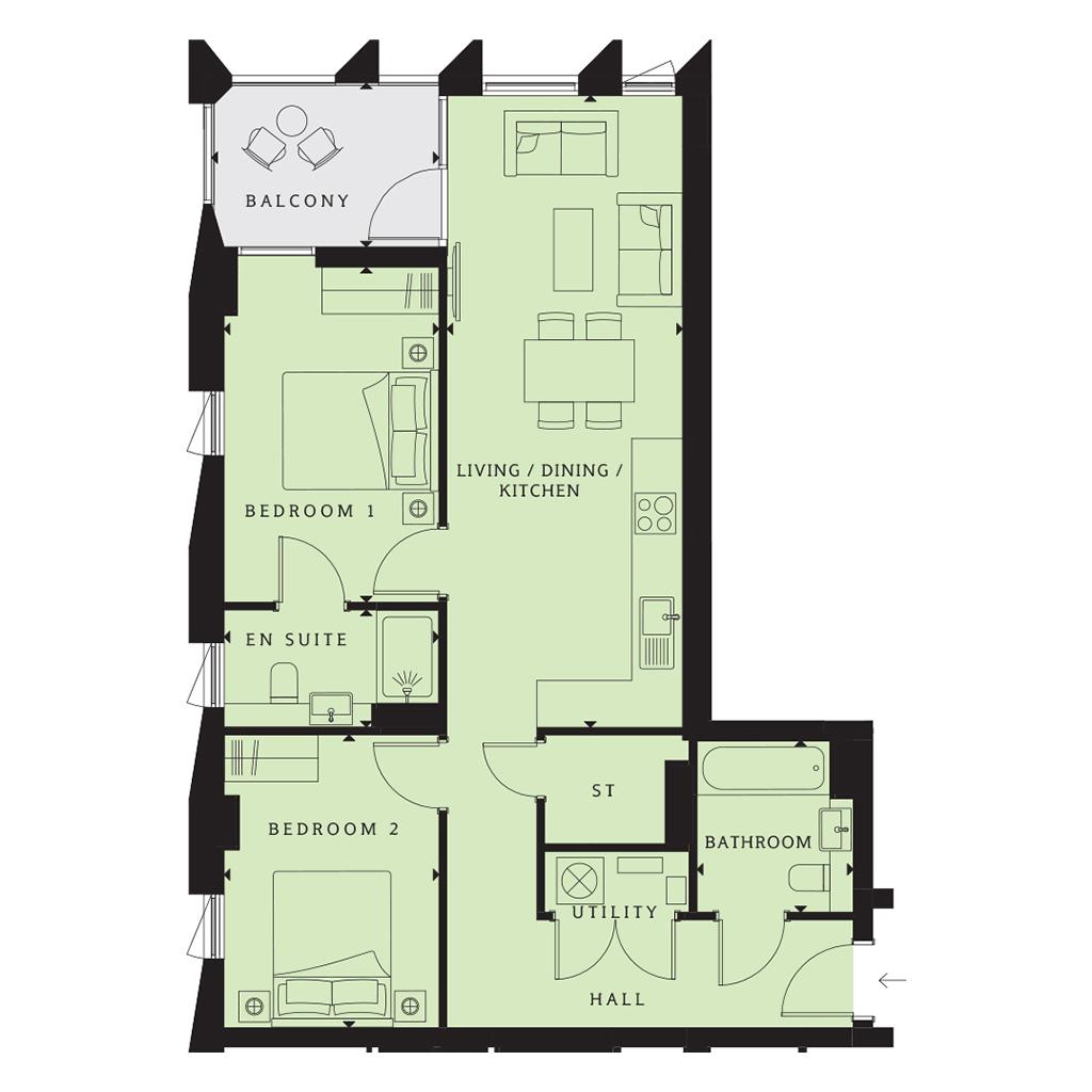 2 Bedrooms Flat for sale in 