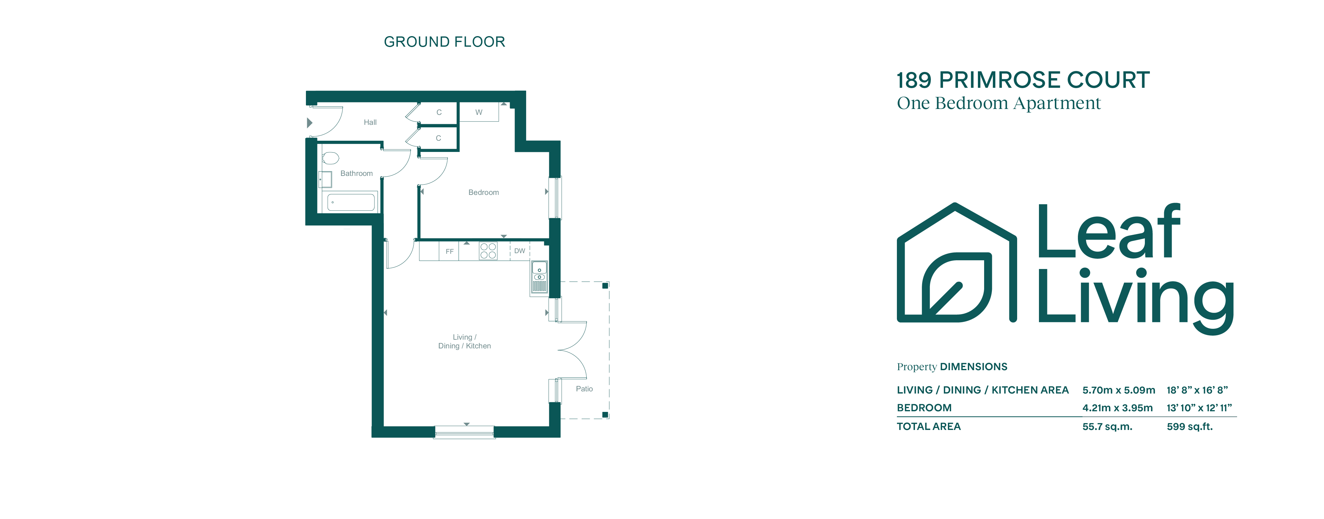 187 primrose court 1 bed smaller, Leaf Living at Albany Park, Church Crookham, Fleet, GU52, Fleet floorplan