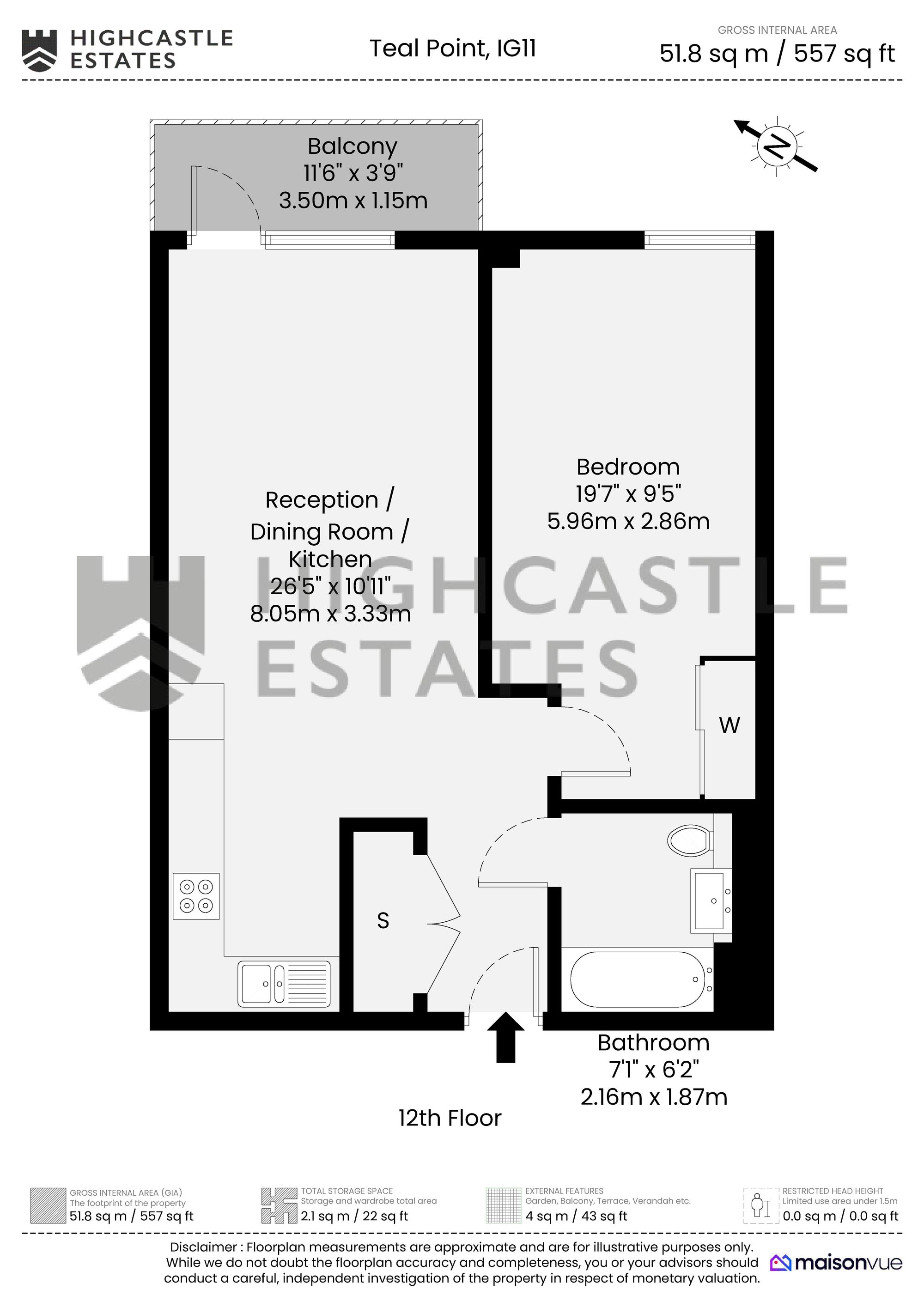 Flat 1203, Teal Point, Barking floorplan