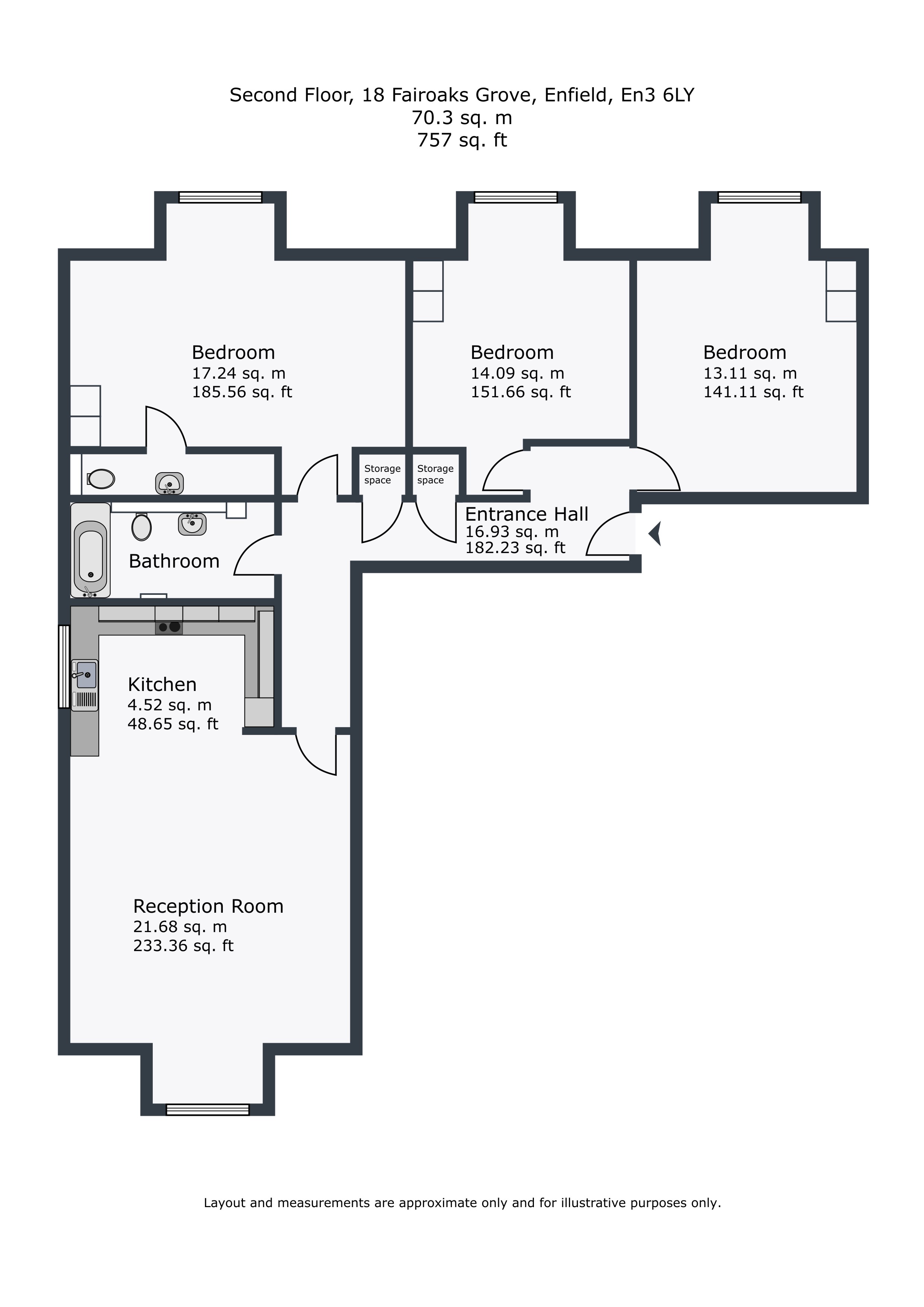 3 Bedrooms Flat to rent in Rotherfield, Road, London EN3