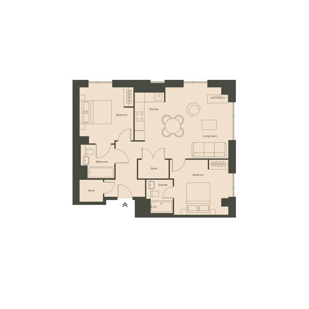 2 Bedroom, Ty Ambr, Y Rhodfa Ganolog, Cardiff floorplan