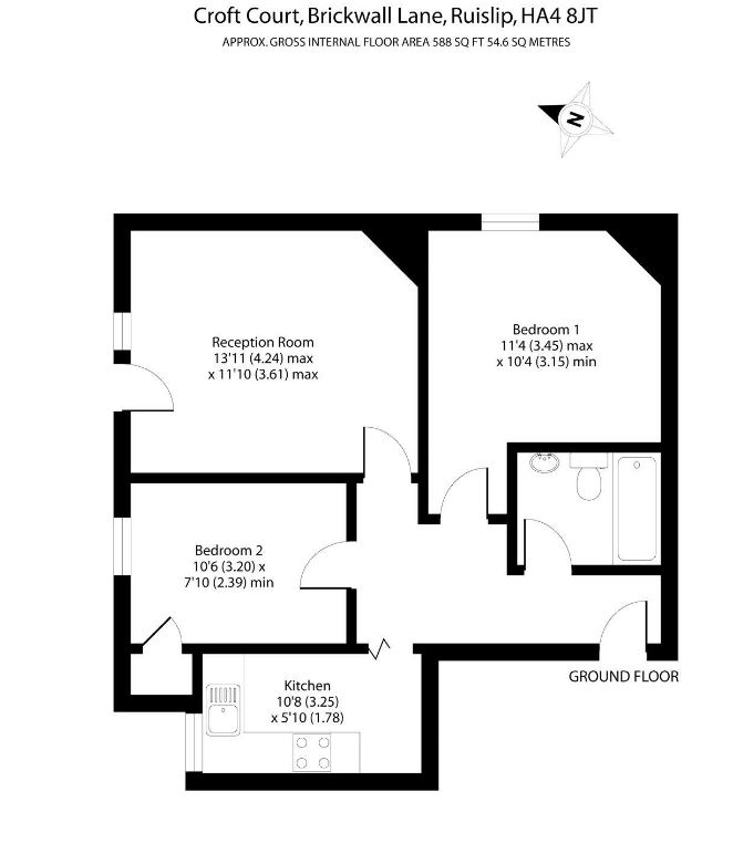 Croft Court, Brickwall Lane, Ruislip HA4, 2 bedroom flat to rent