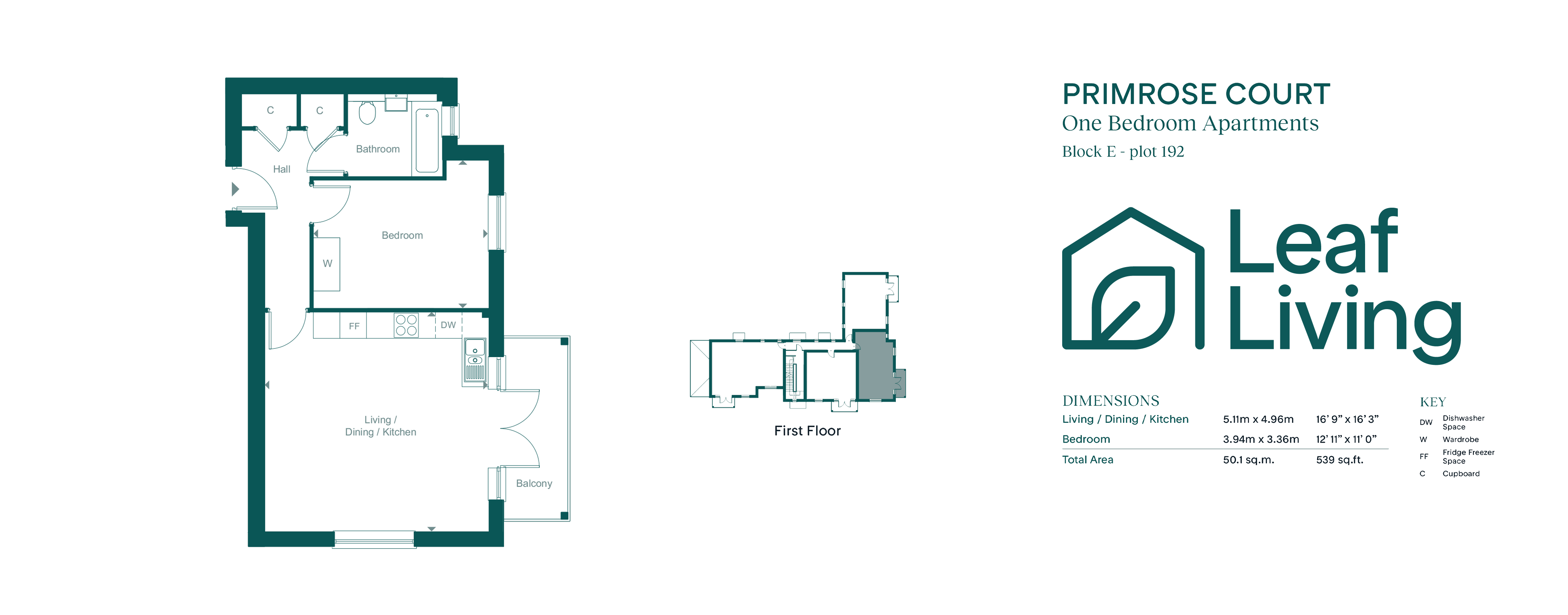 6 primrose court 1 bed smaller 1mrf, Leaf Living at Albany Park, Church Crookham, Fleet, GU52, Fleet floorplan
