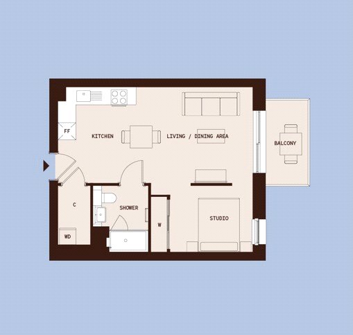 1 Bed,, The Draper, Beaufort Park floorplan