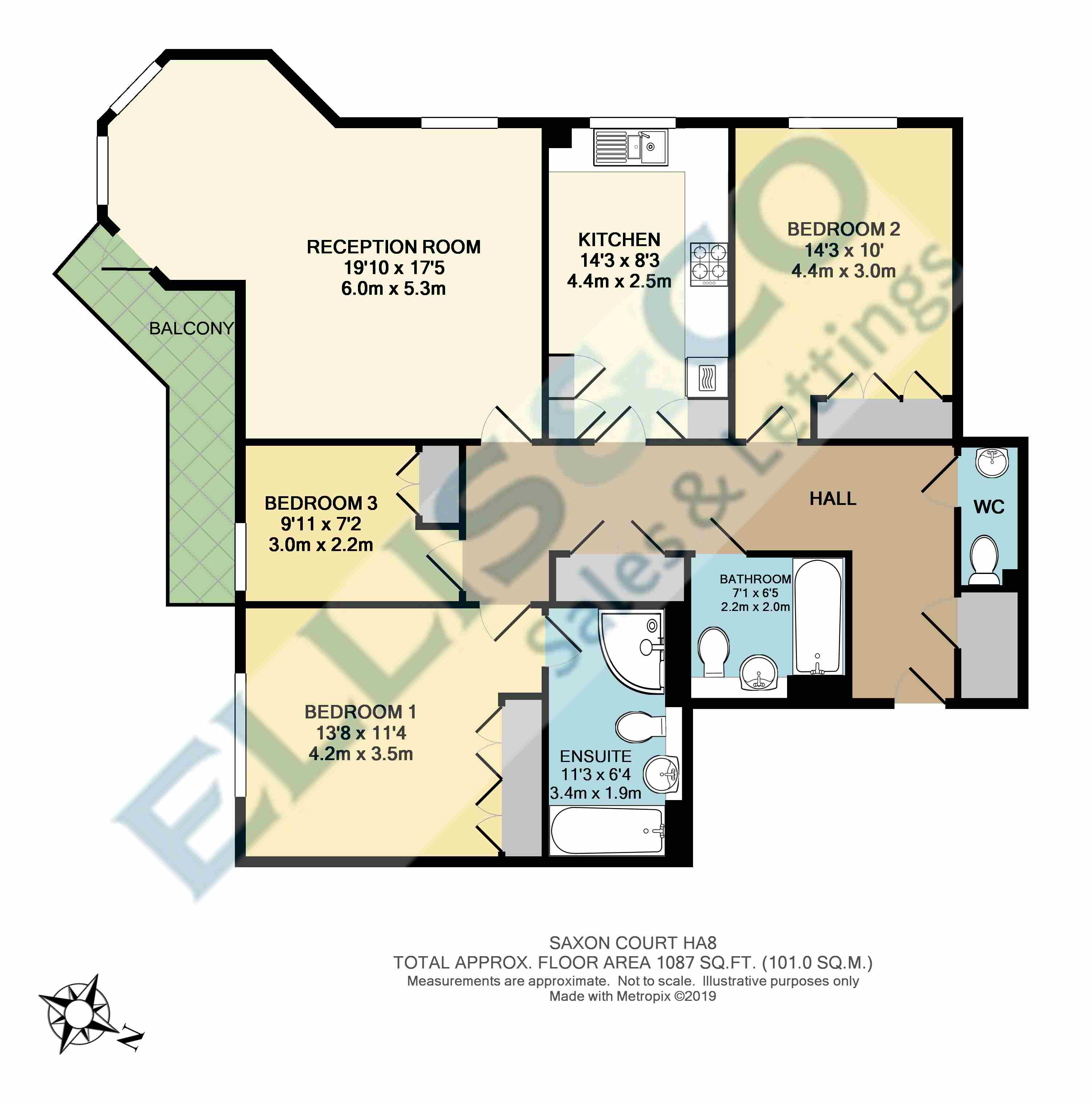 3 Bedrooms Flat for sale in Saxon Court, 272 Hale Lane, Edgware, Middlesex HA8