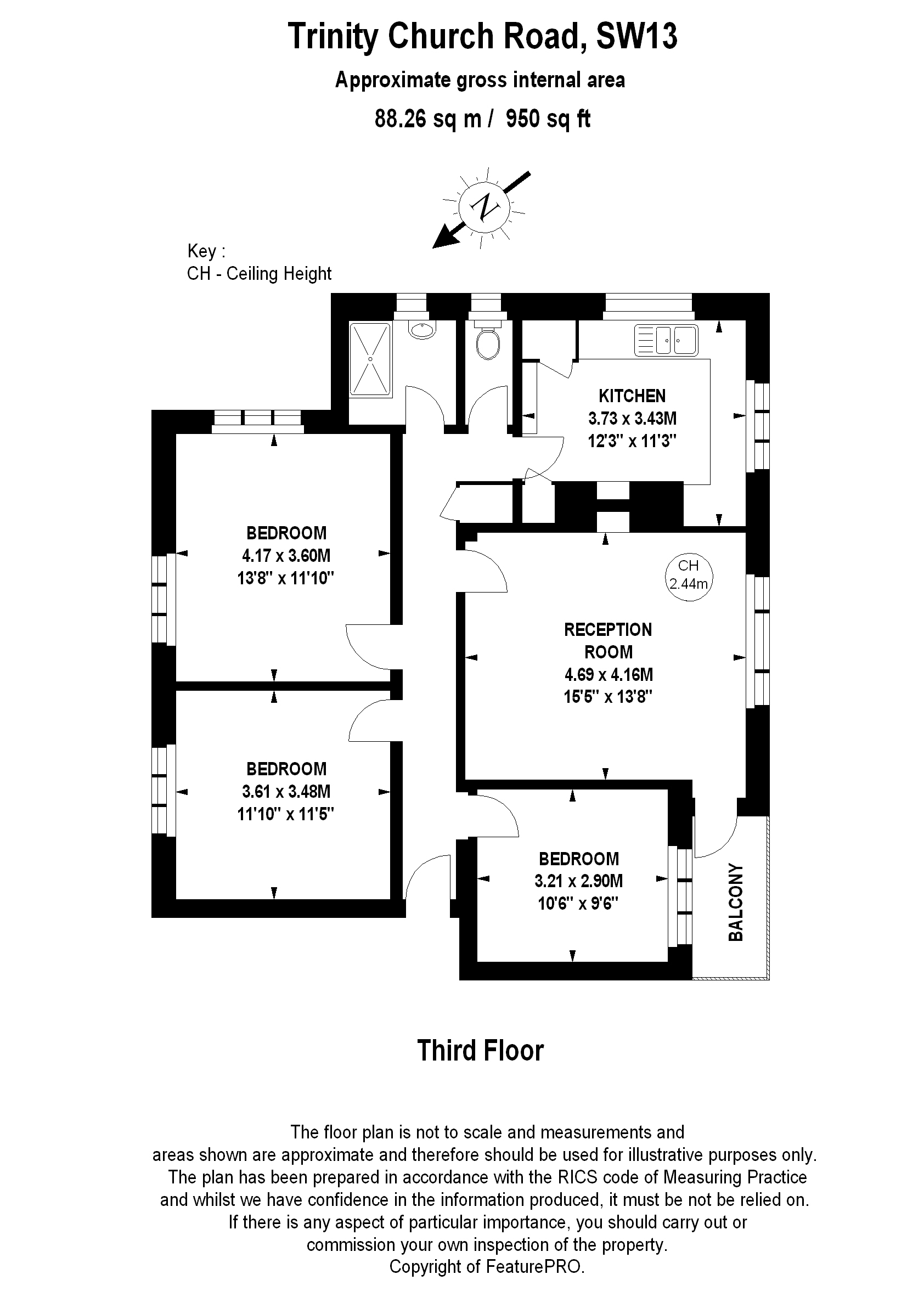 Trinity Church Road, North Barnes SW13, 3 bedroom flat to rent