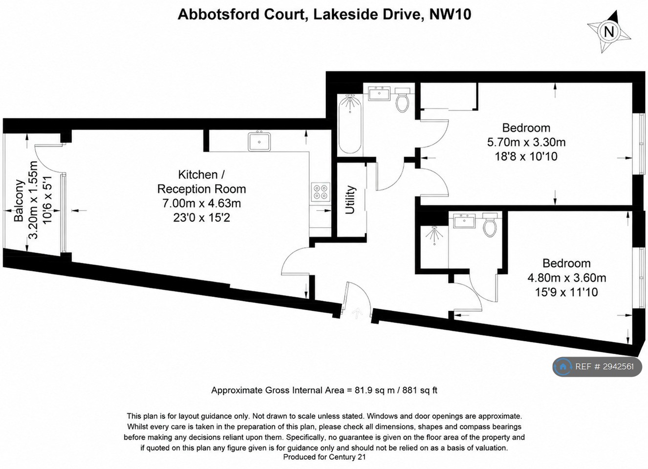 Flat, Abbotsford Court Lakeside Drive Park Royal, London floorplan