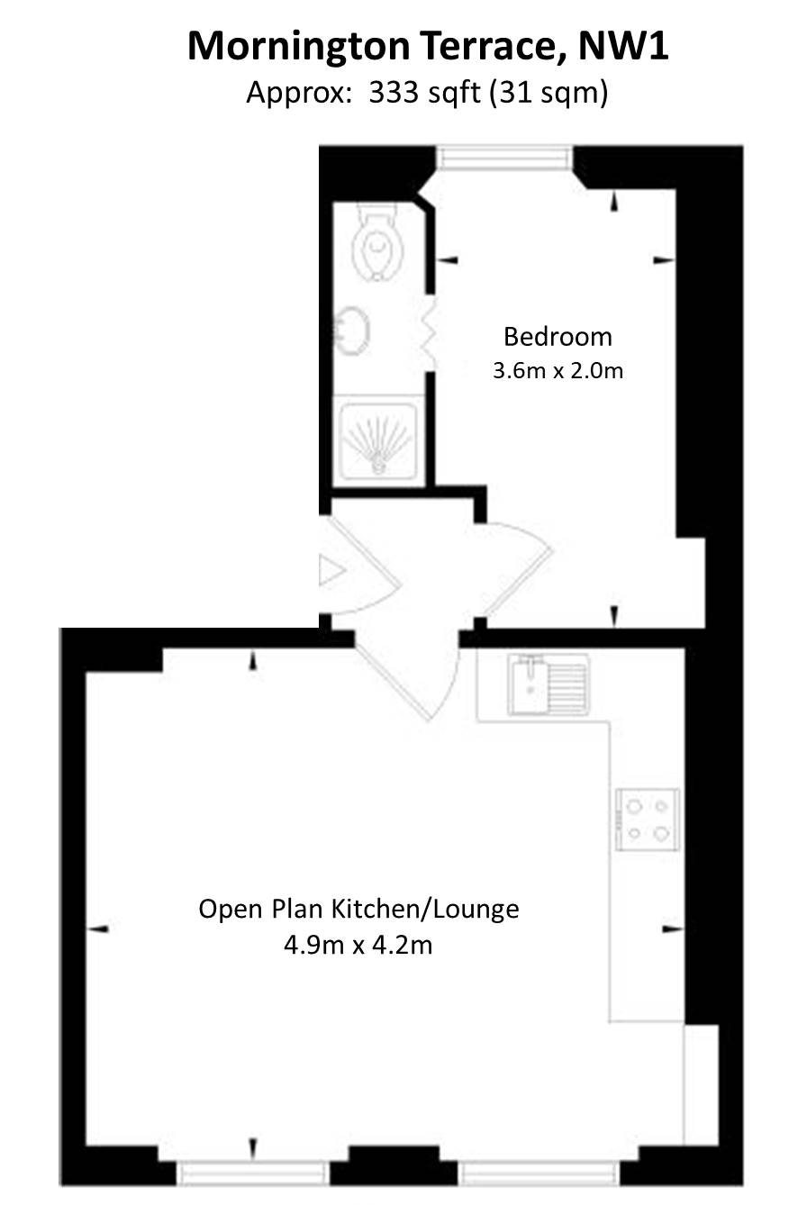 1 Bedrooms Flat to rent in Mornignton Terrace, Camden NW1