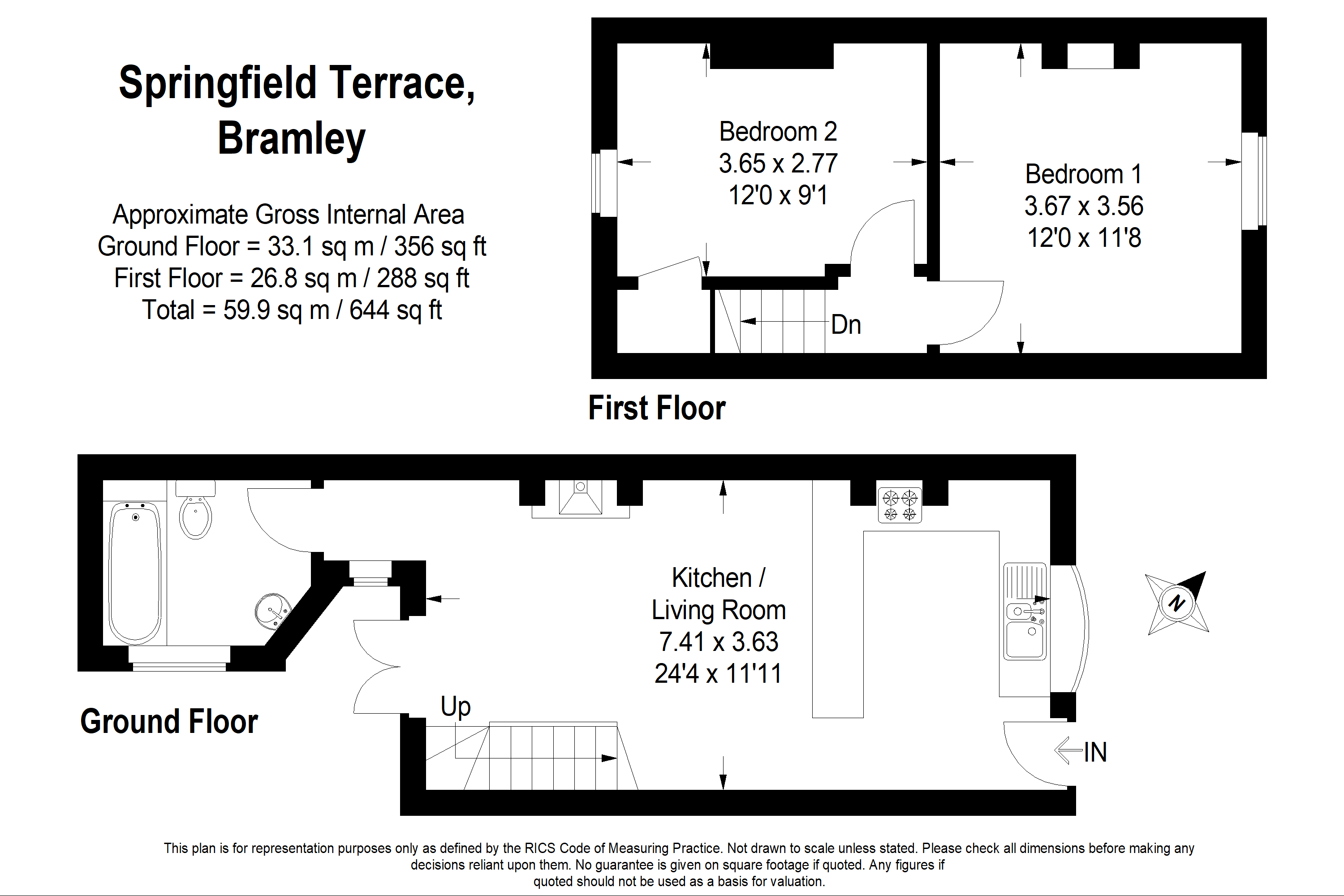 2 Bedrooms Terraced house for sale in Springfield Terrace, Snowdenham Lane, Bramley, Guildford GU5