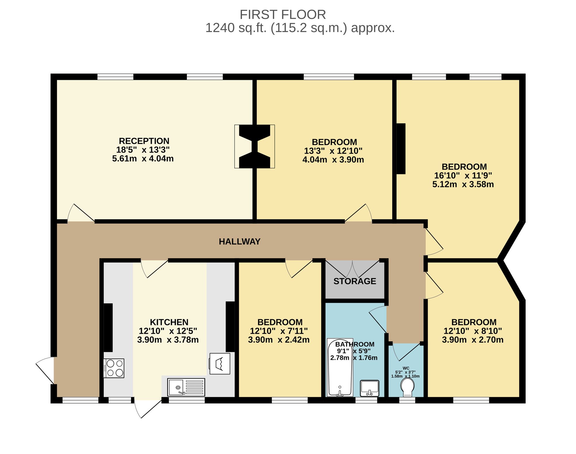 Flat 1, Valentine Mansions The Green, London floorplan