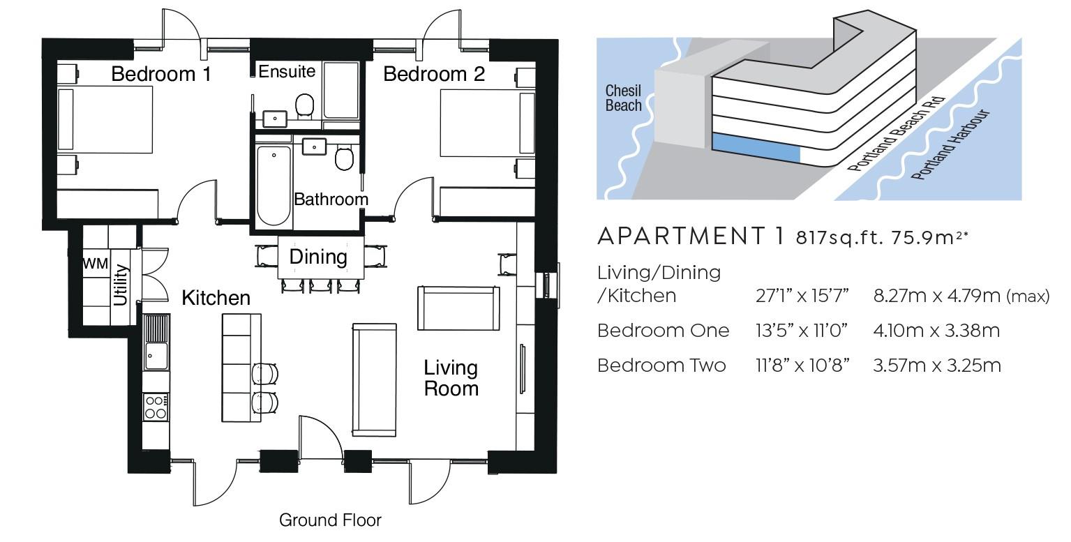 Apartment 1, No 1 Chesil Beach, Ferrymans Way, Weymouth floorplan