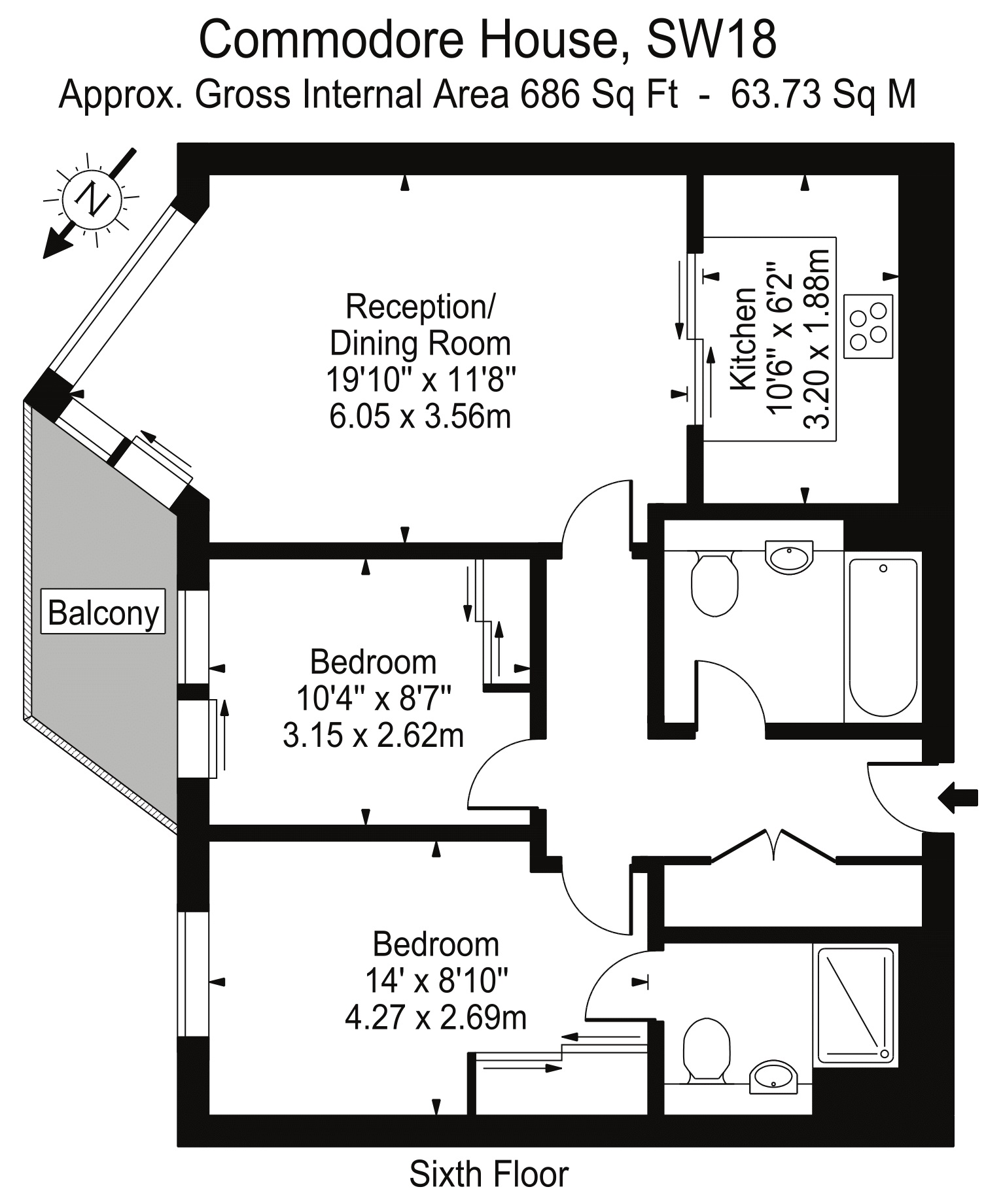 2 Bedrooms Flat to rent in Juniper Drive, London SW18