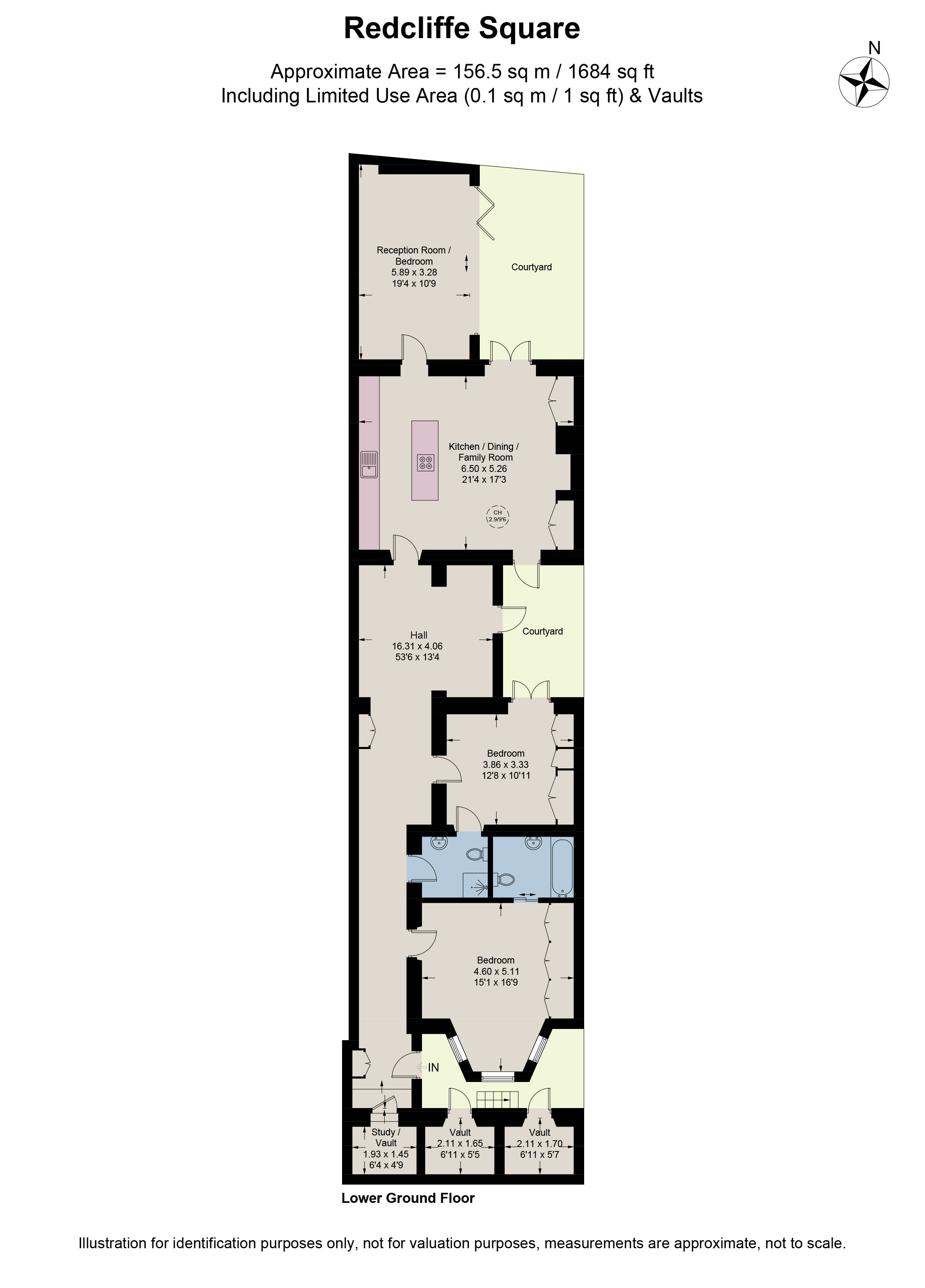Basement Flat, 36, Redcliffe Square, London floorplan
