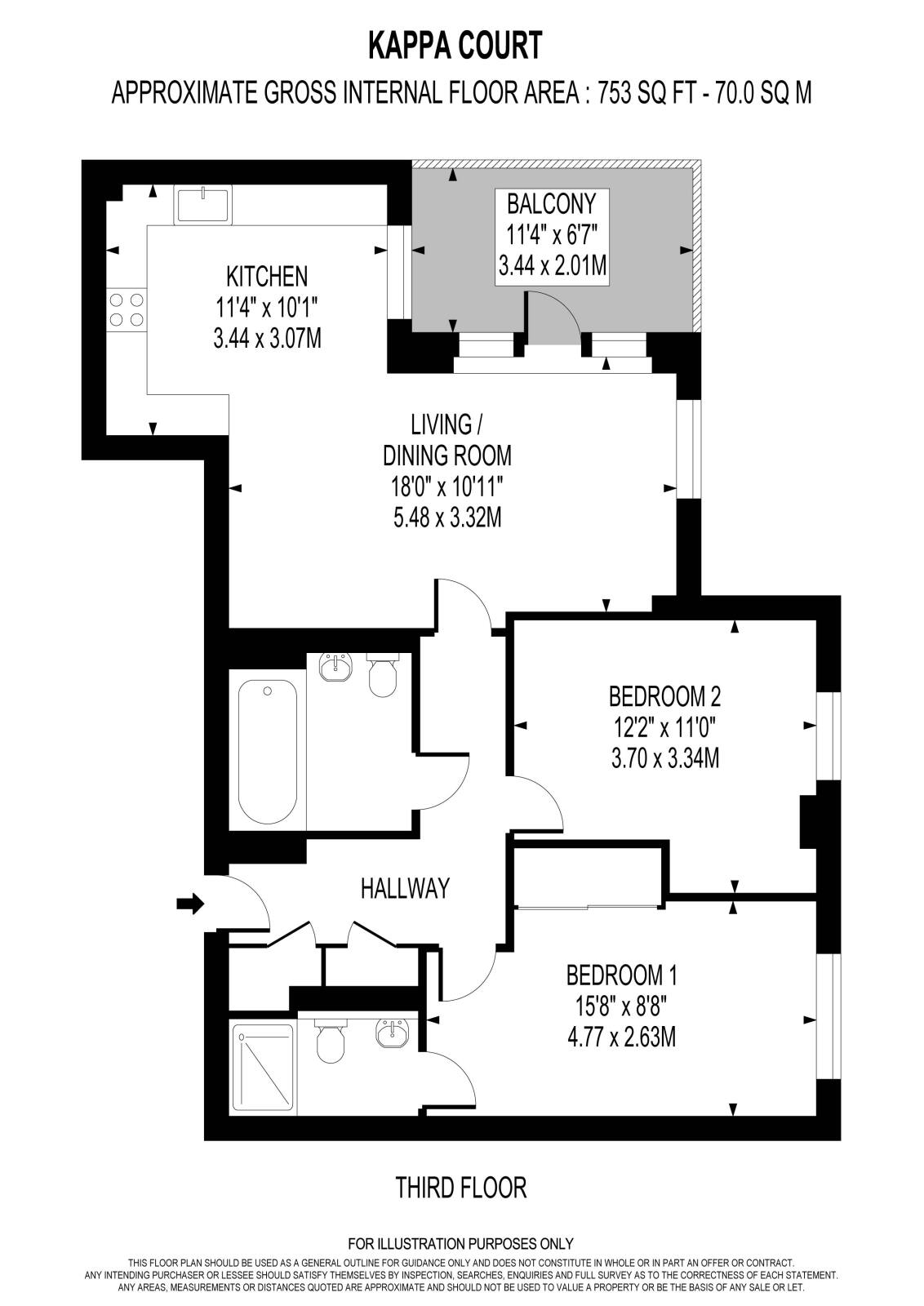 Flat 13, Kappa Court, 6, Etwell Place, Surbiton floorplan