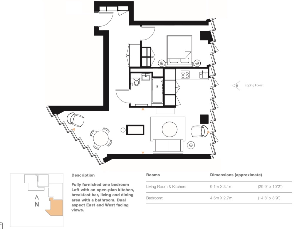 Apartment 3003, Manhattan Loft Apartments, London floorplan