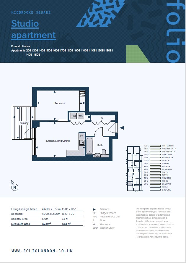 Flat 1105, Emerald House,, 23 Henley Cross, London floorplan