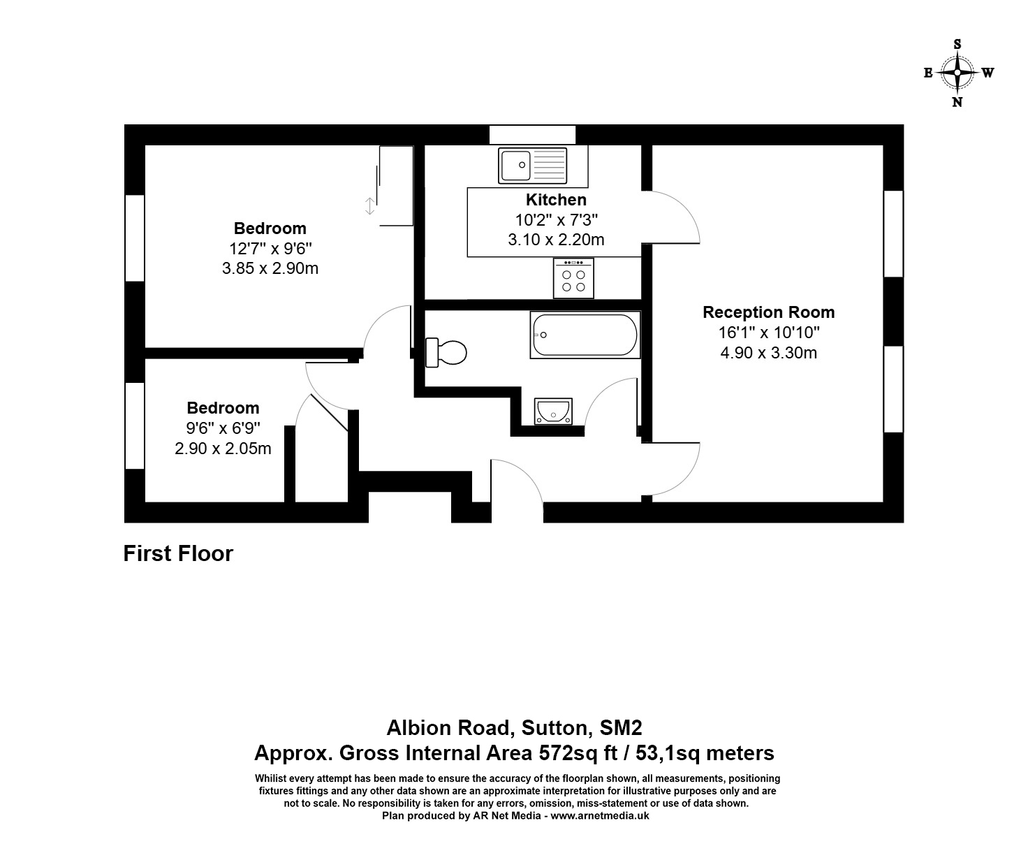 Flat 5 Garland Lodge, 57, Albion Road, Sutton floorplan