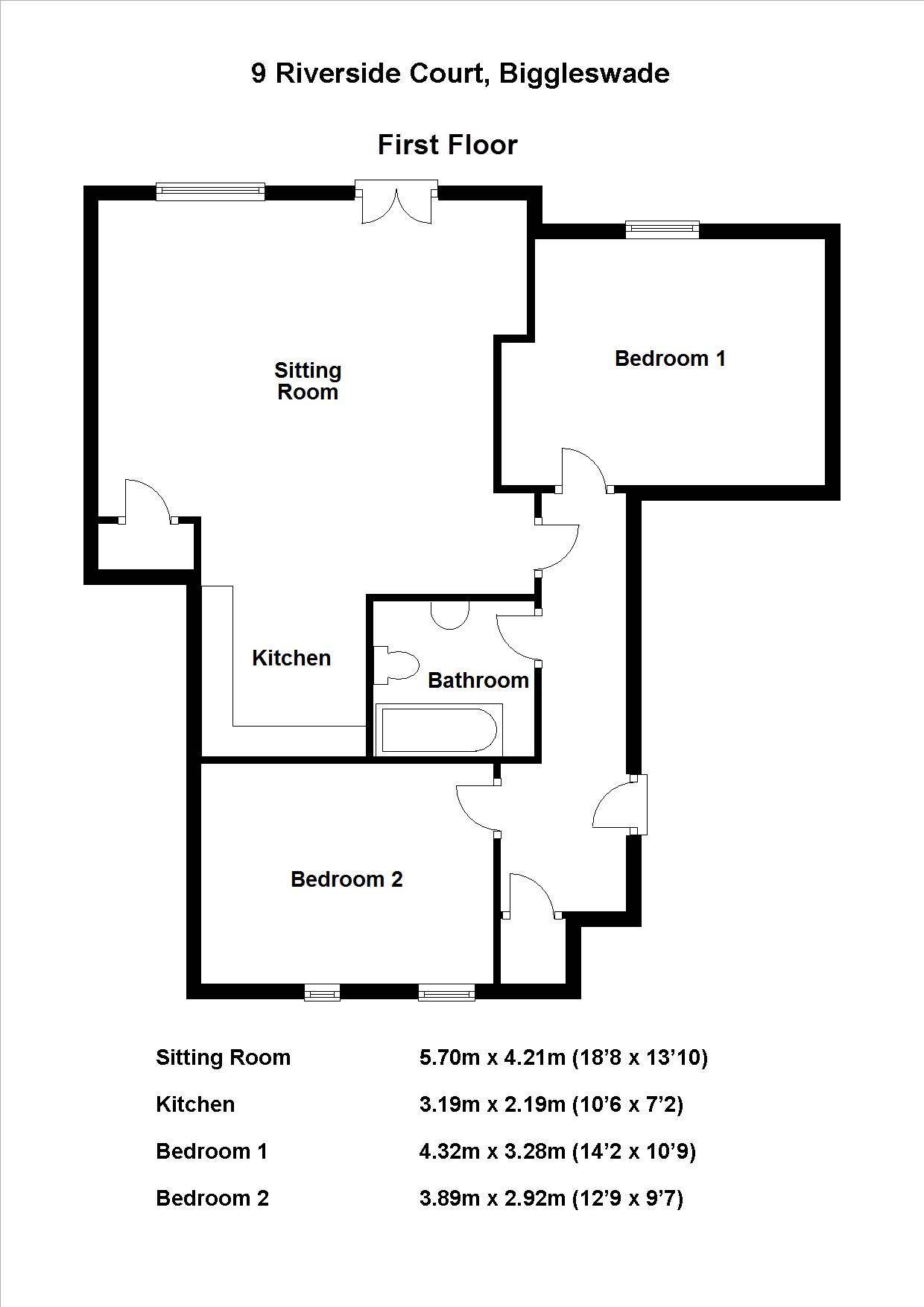 2 Bedrooms Flat to rent in 9 Riverside Court, Biggleswade SG18