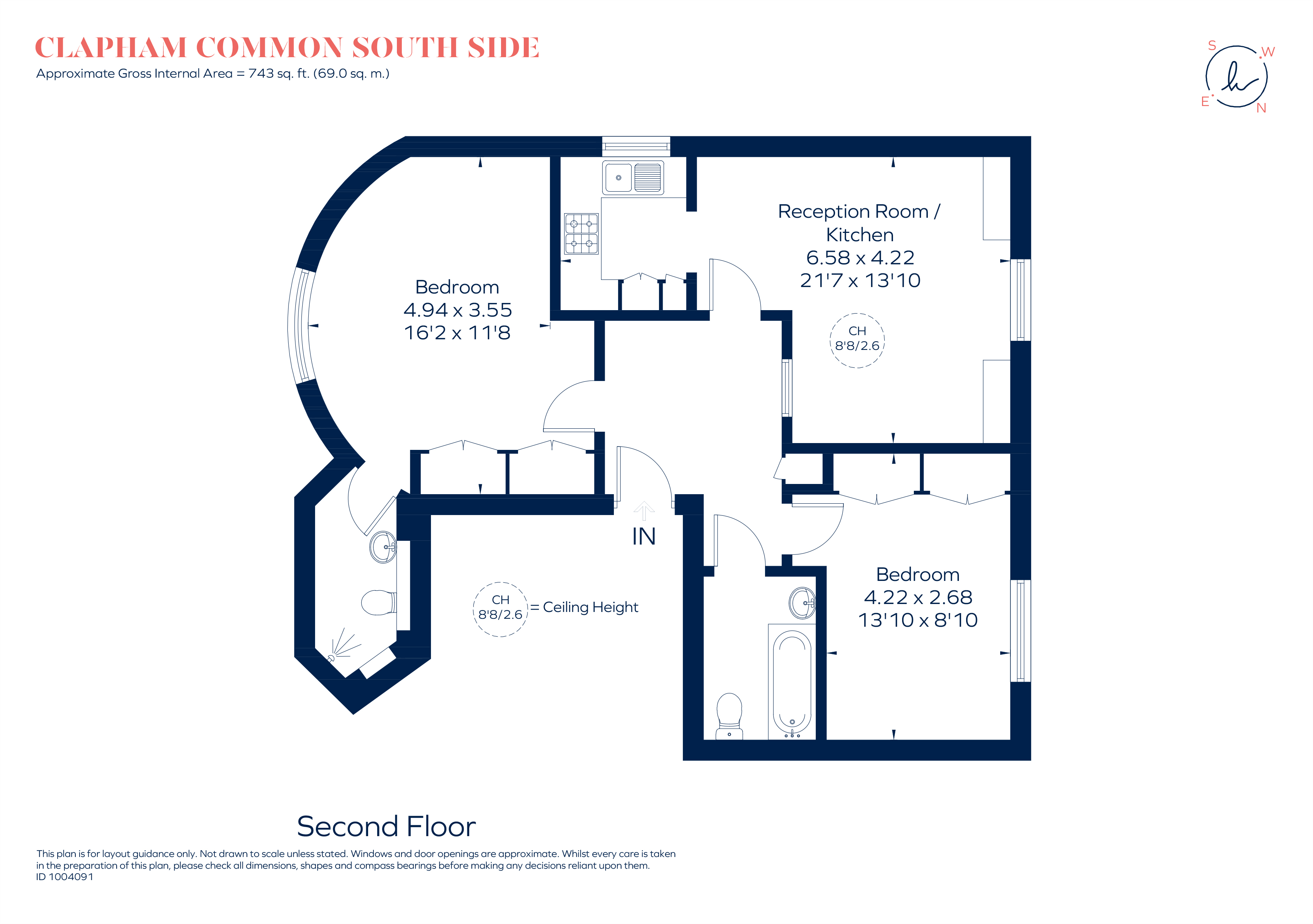 Flat H, 61, Clapham Common South Side, London floorplan