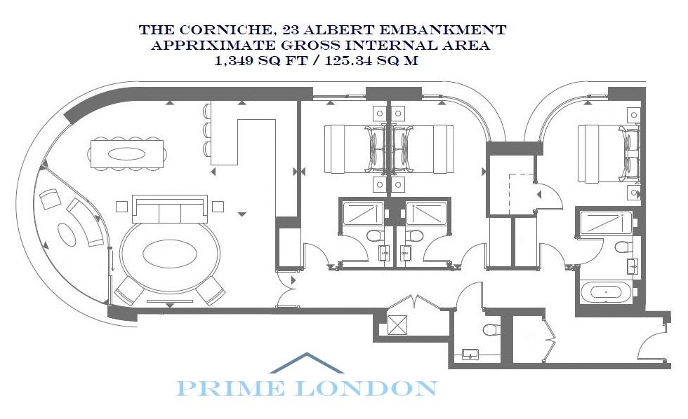 3 Bedrooms Flat to rent in The Corniche, 23 Albert Embankment, London SE1