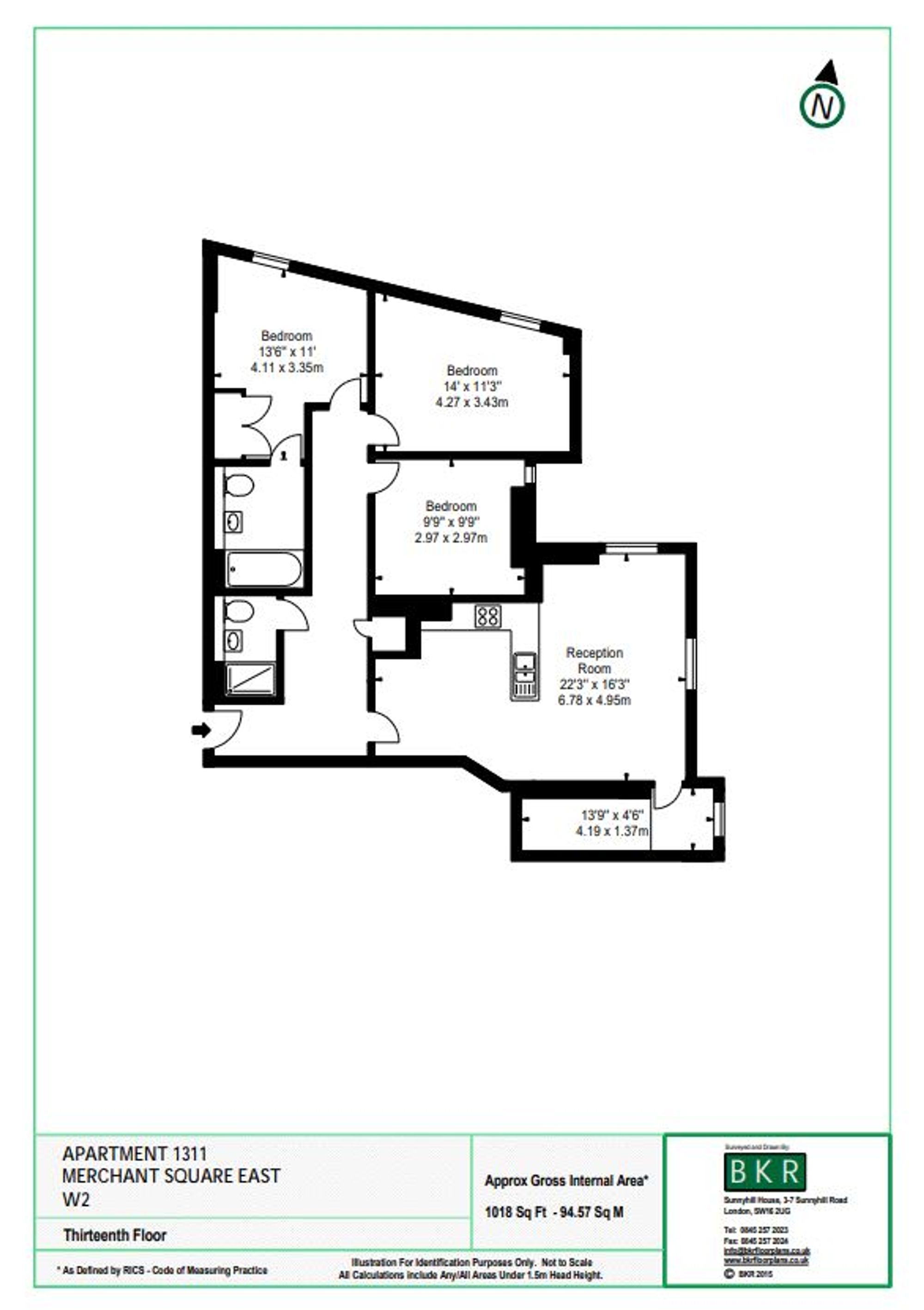 Apt 1311, 4 Merchant Square East, London floorplan