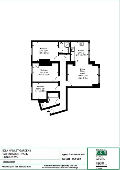 Hamlet Gardens - 3 Bedroom,, Flat 208A Hamlet Gardens, London floorplan