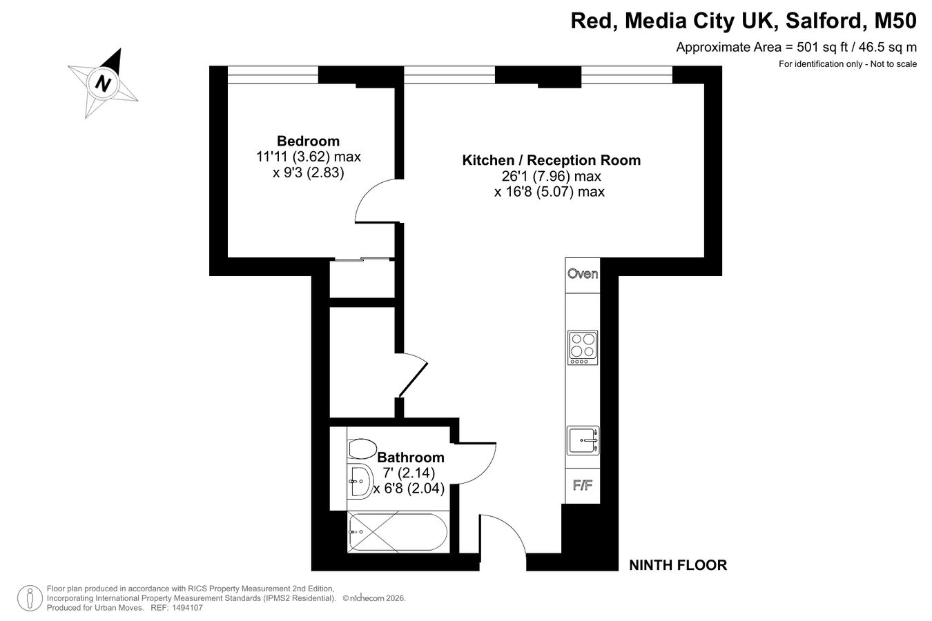 Flat Nine Zero Three, Block B, High Definition, Media City floorplan