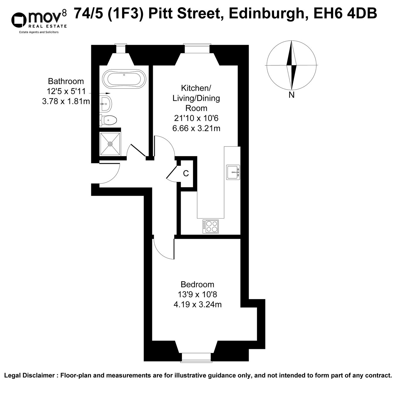 74/5 (1f3), Pitt Street, Edinburgh floorplan