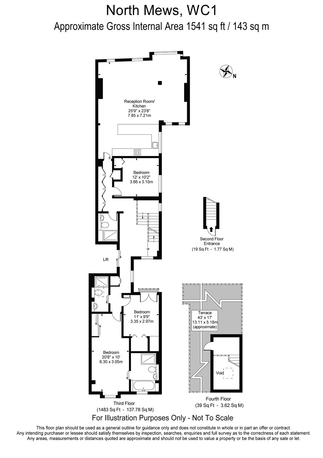 3 Bedrooms Flat to rent in North Mews, London WC1N