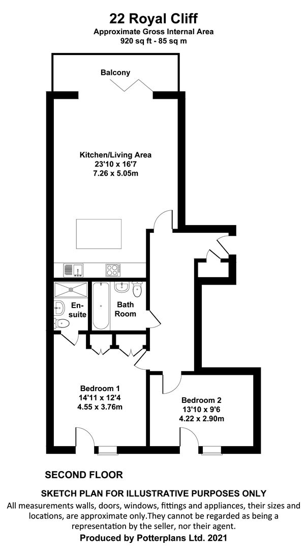 22, Royal Cliff Apartment, Second Floor, Sandown floorplan