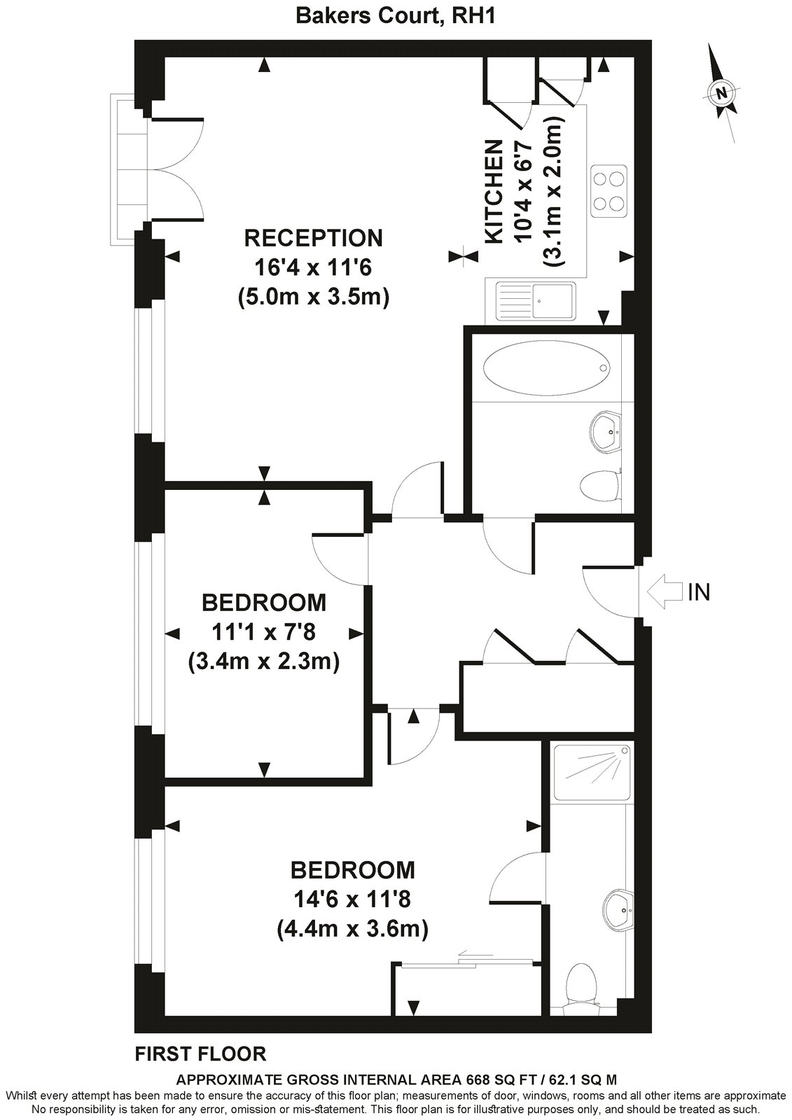 Flat 7, Bakers Court, 95, Brighton Road, Surrey floorplan
