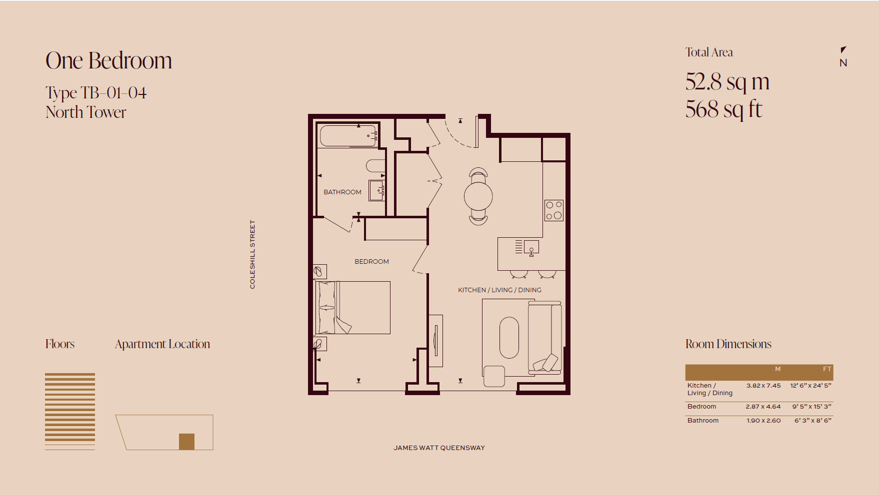 Apartment 703, Tower B, One Eastside, 2 Jennens Road, Birmingham floorplan