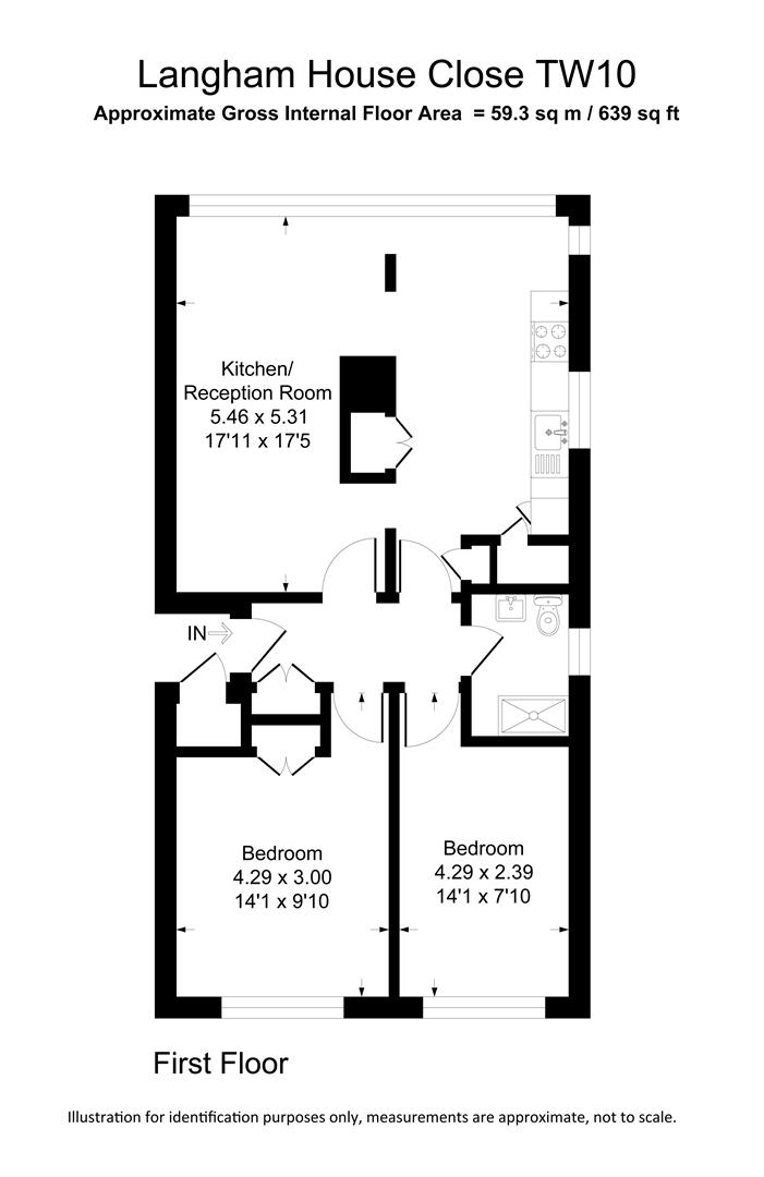 Langham House Close, Ham Common, Richmond TW10, 2 bedroom flat for sale