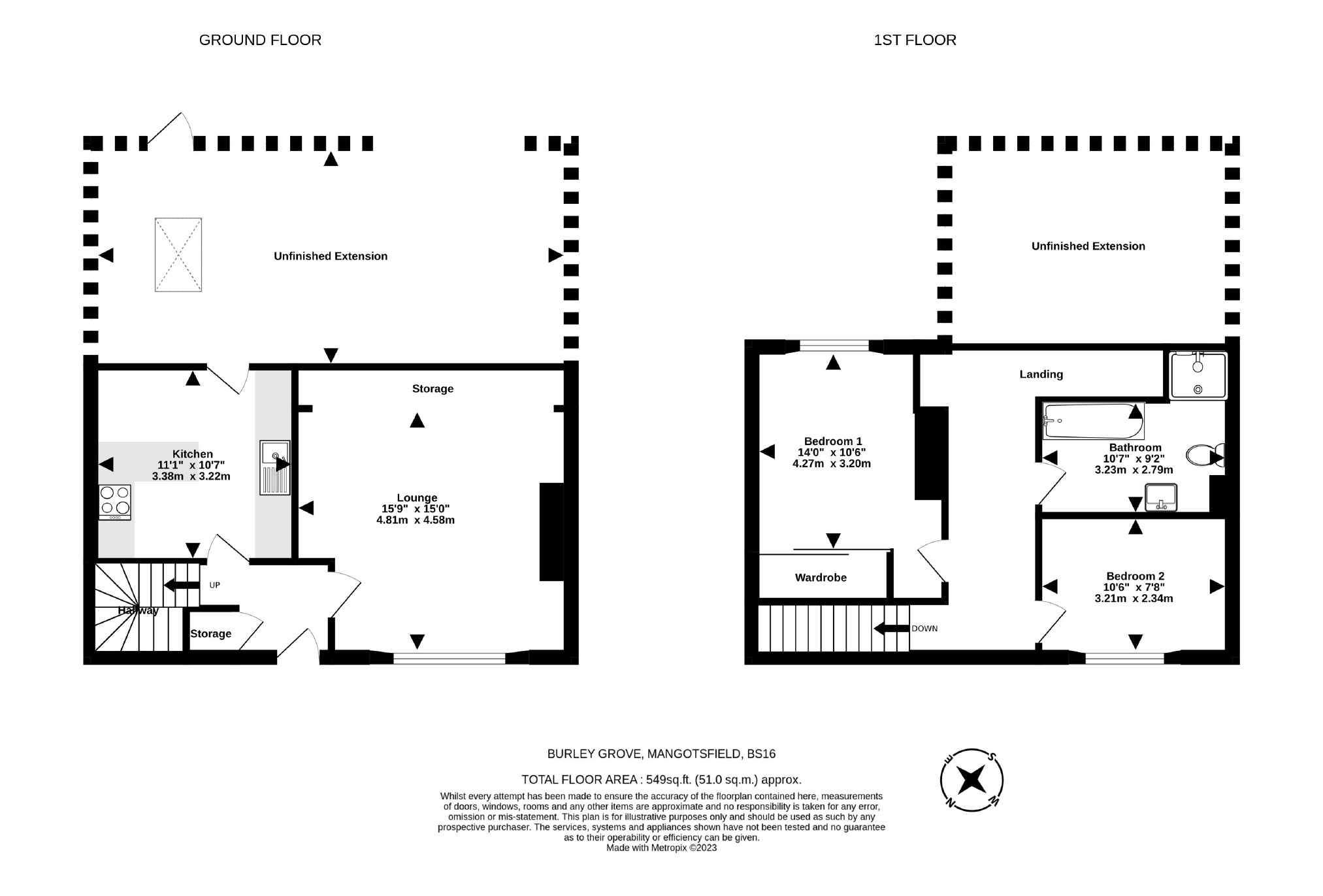 Burley Grove, Mangotsfield, Bristol BS16, 2 bedroom end terrace house