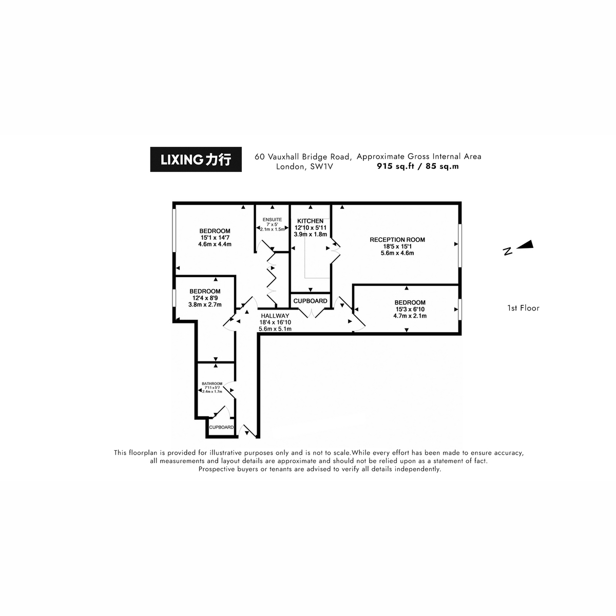 Flat Flat 6, 60, Vauxhall Bridge Road, London floorplan