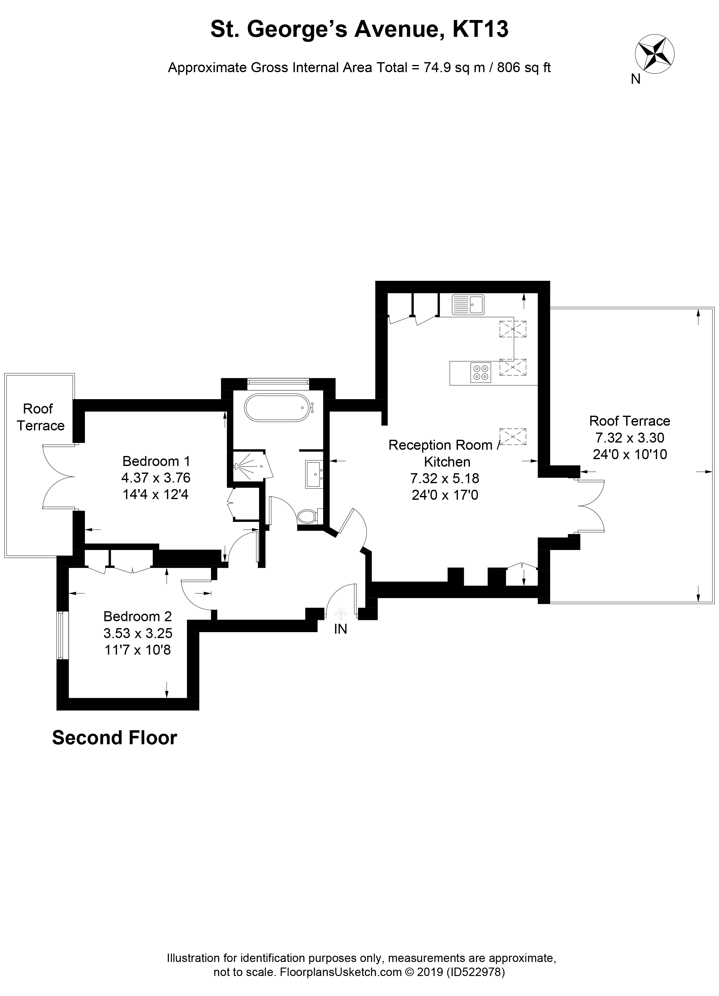 2 Bedrooms Flat to rent in Flat Leverton, St George's Avenue KT13