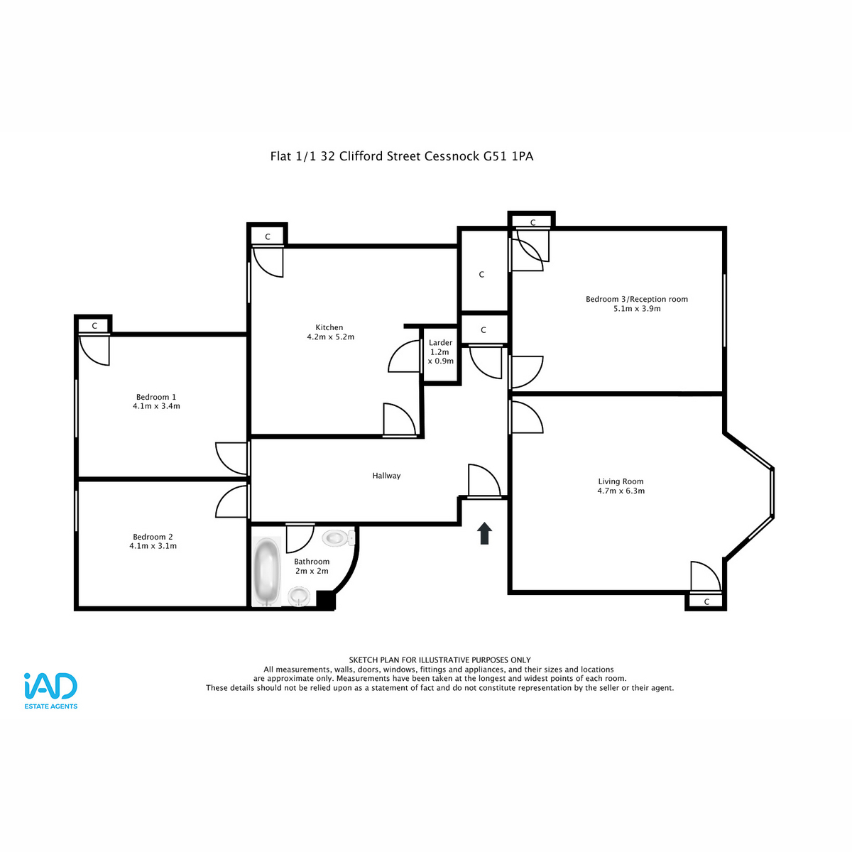 Flat Flat 1/1, 32, Clifford Street, Glasgow floorplan