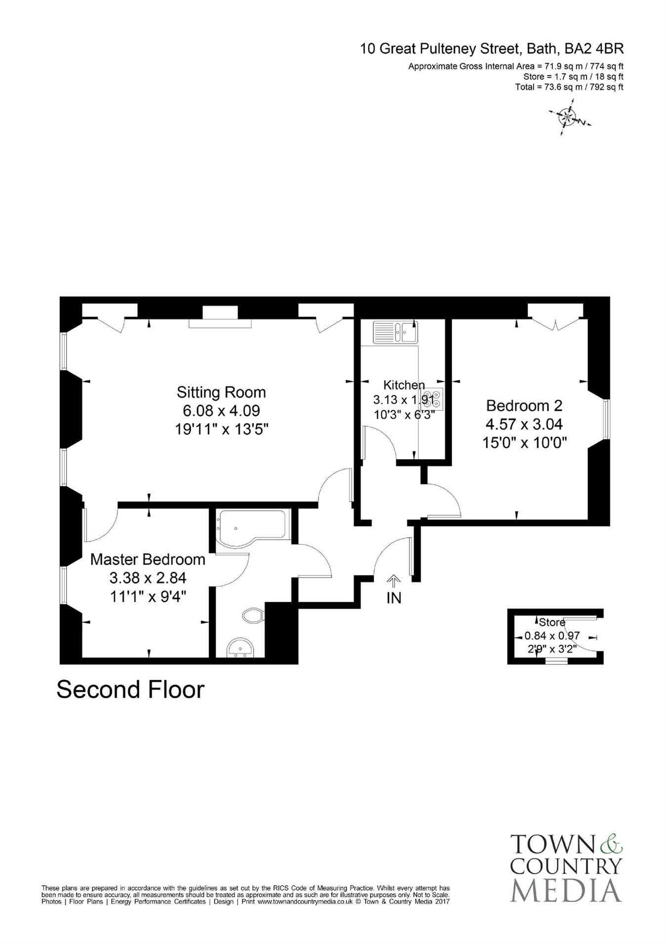 Second Floor Apt, 10 Great Pulteney Street, Bath floorplan