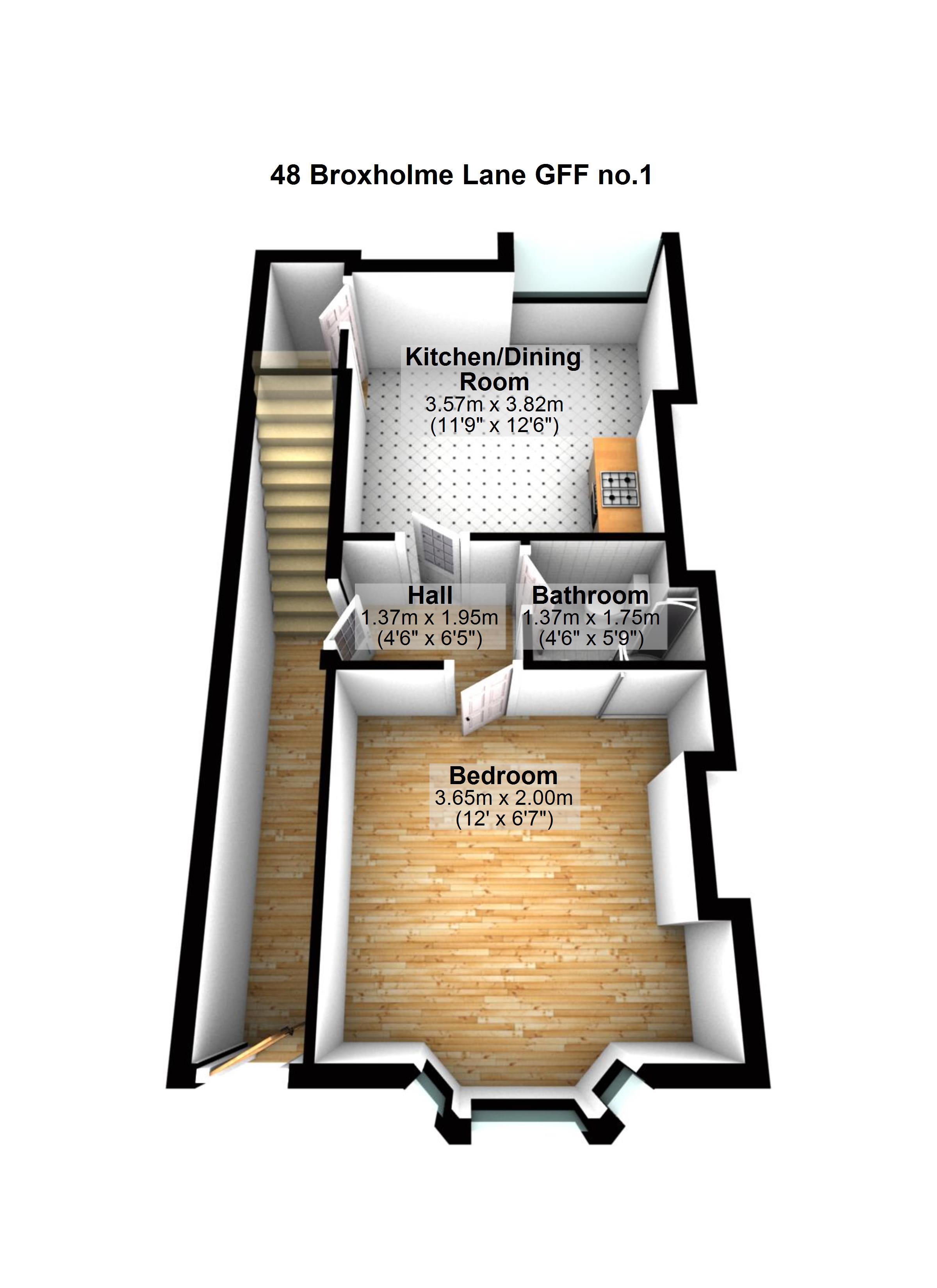 1 Bedrooms Flat to rent in Flat 1, 48 Broxholme Lane, Doncaster, South Yorkshire DN1