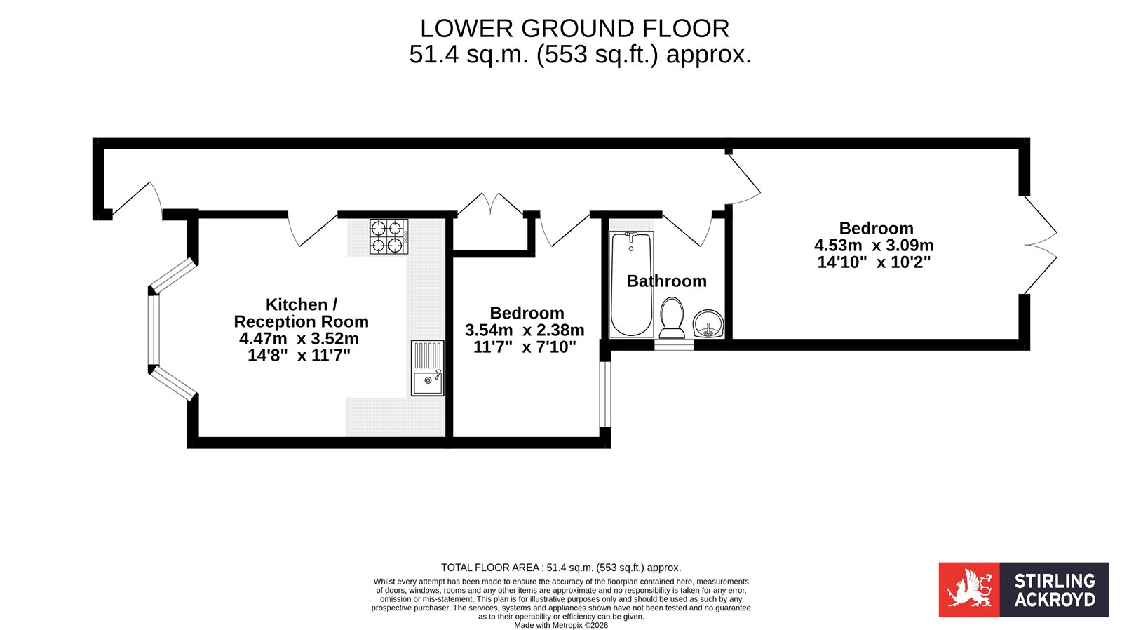 Basement Flat, 81, Railton Road, London floorplan