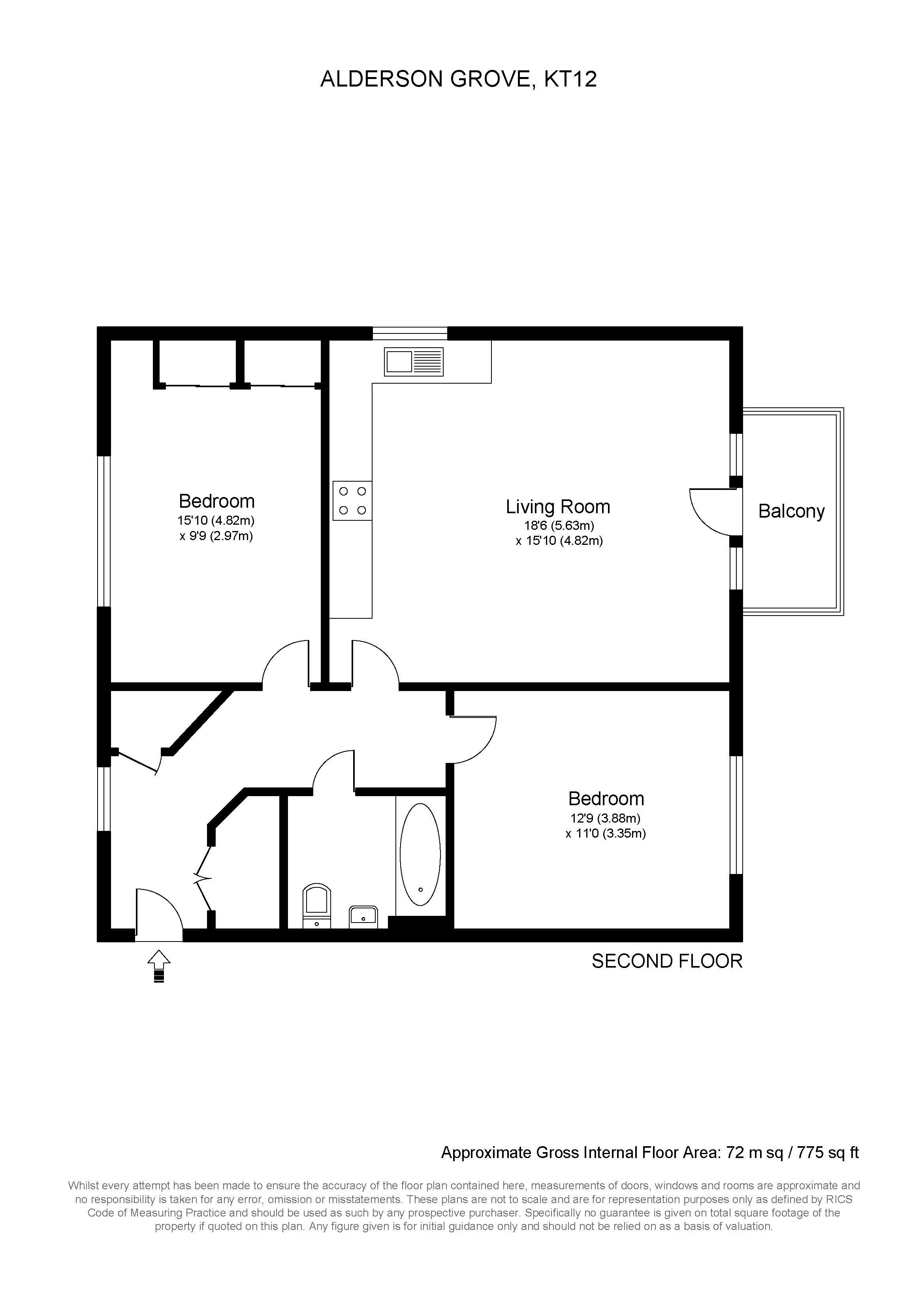Flat 9, 2, Alderson Grove, Walton-On-Thames floorplan