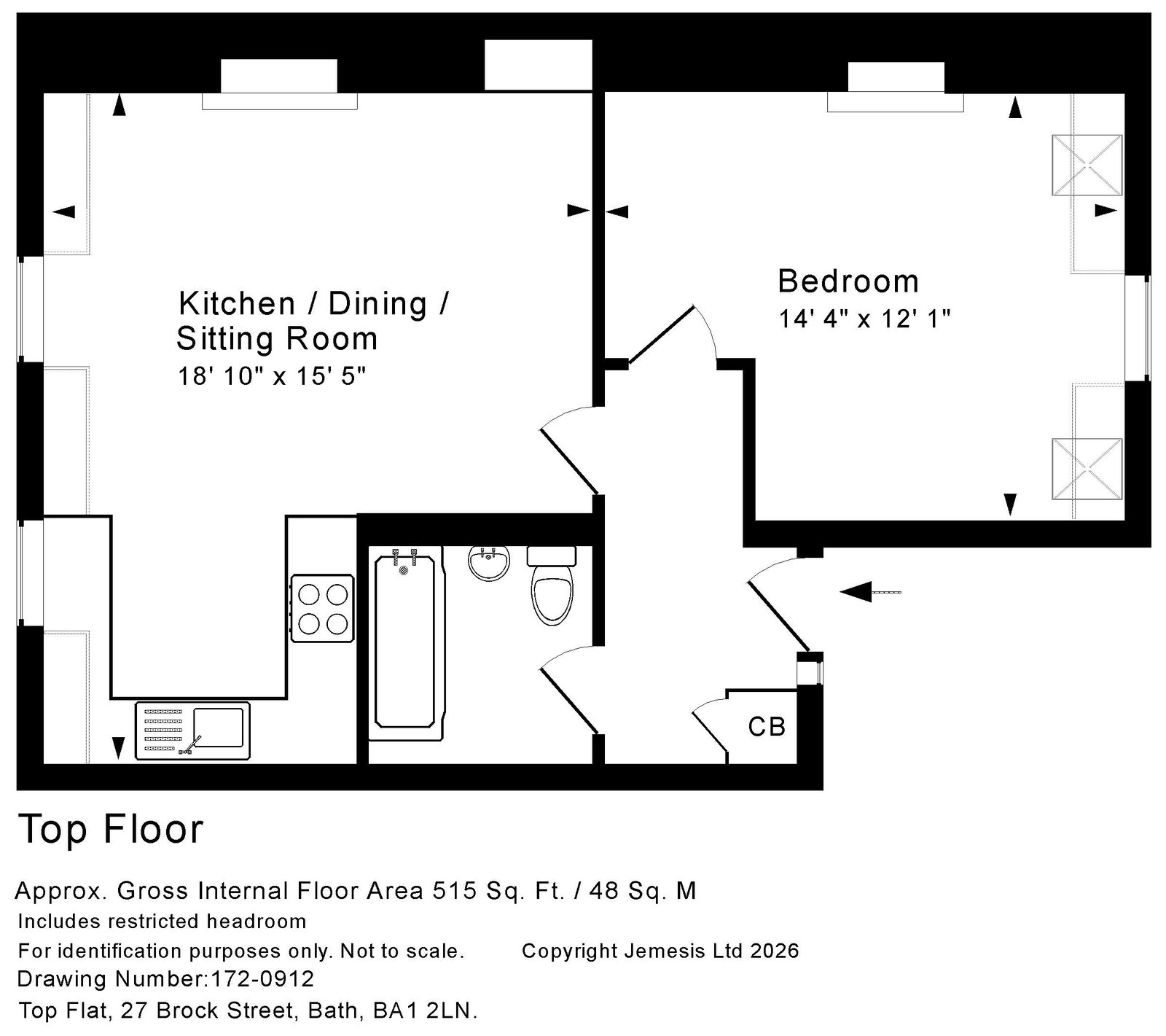 27 (Top Floor Flat), Brock Street, Bath floorplan