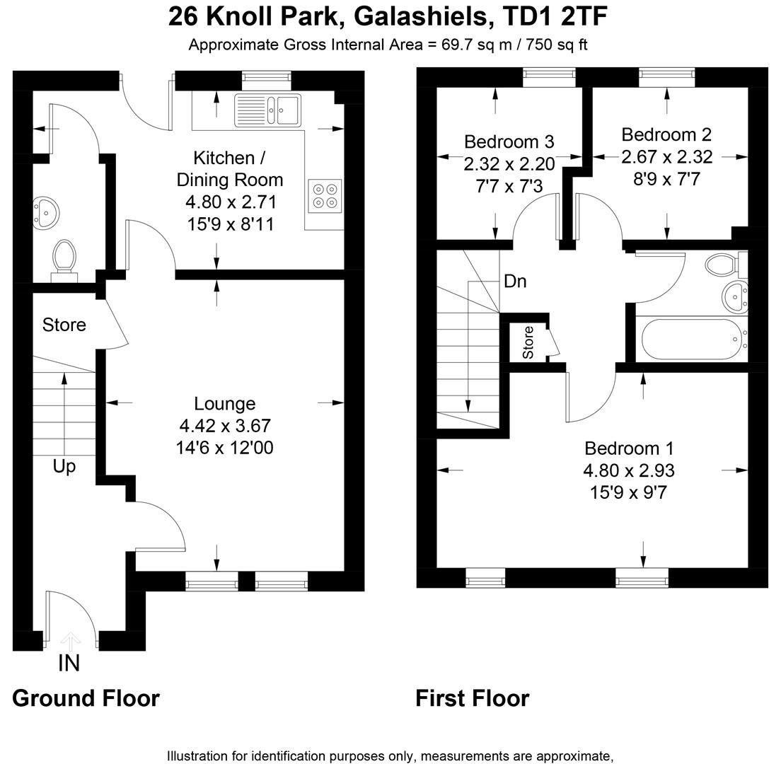 Knoll Park, Galashiels TD1, 3 bedroom terraced house for sale