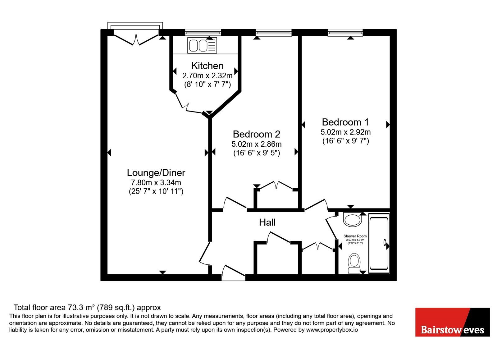 Flat 7, Bourne Court 91-103,, Croydon Road, Surrey floorplan