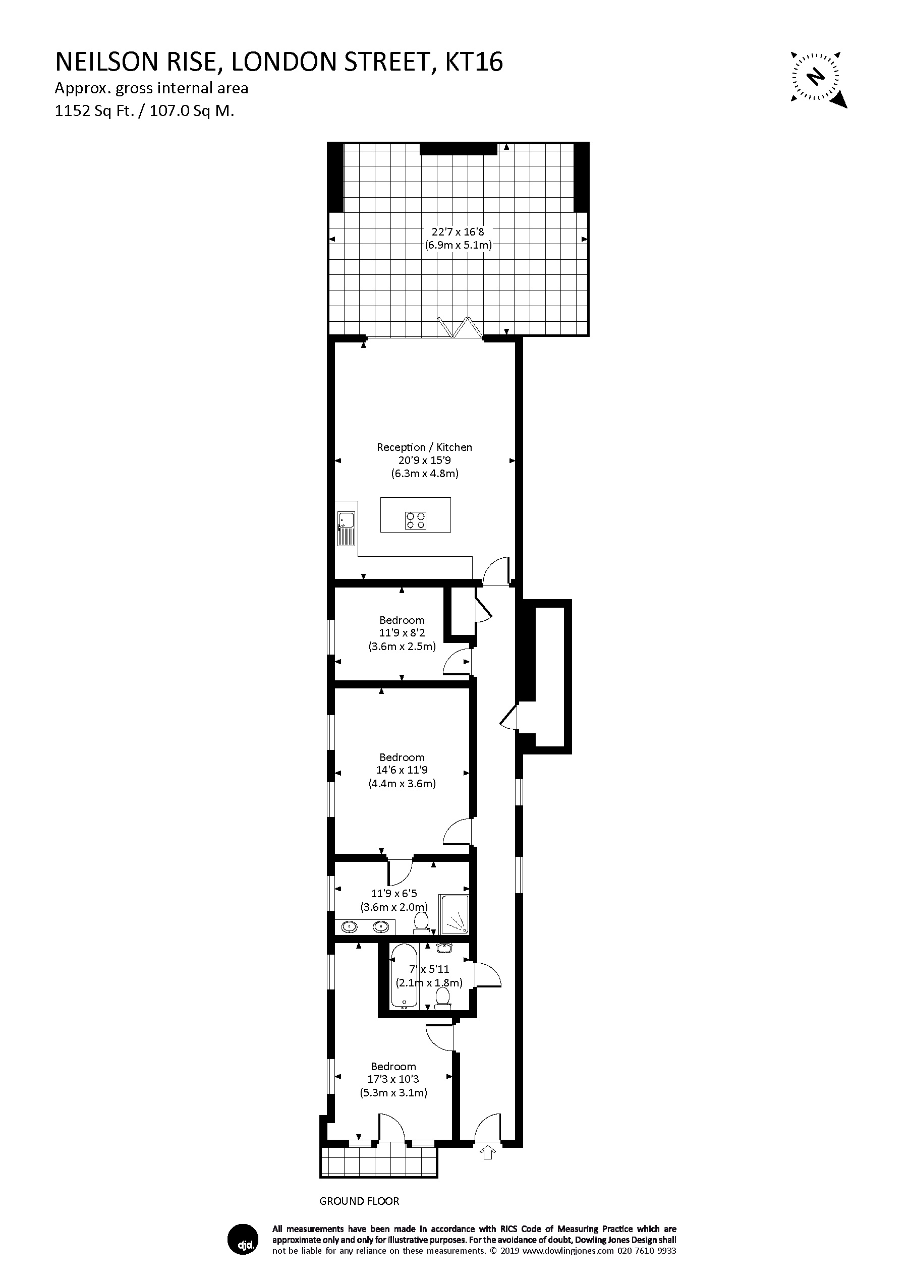 Flat 3 Neilson Rise, 32, London Street, Chertsey floorplan