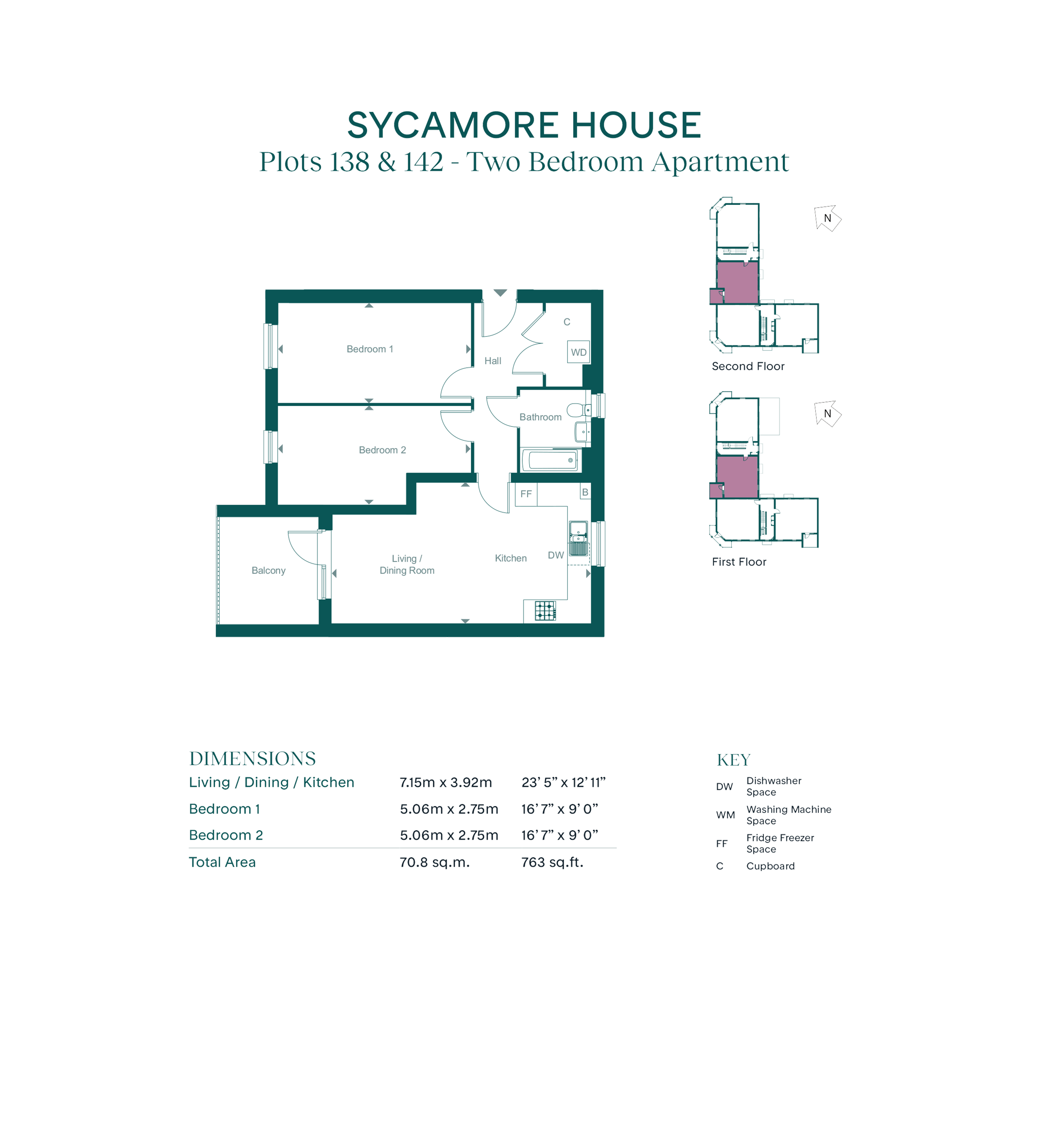 4 Hindsland Avenue -2 bed flat 763 1MRF, Leaf Living at Rushlake Meadows, Willingdon, BN20, Willingdon floorplan