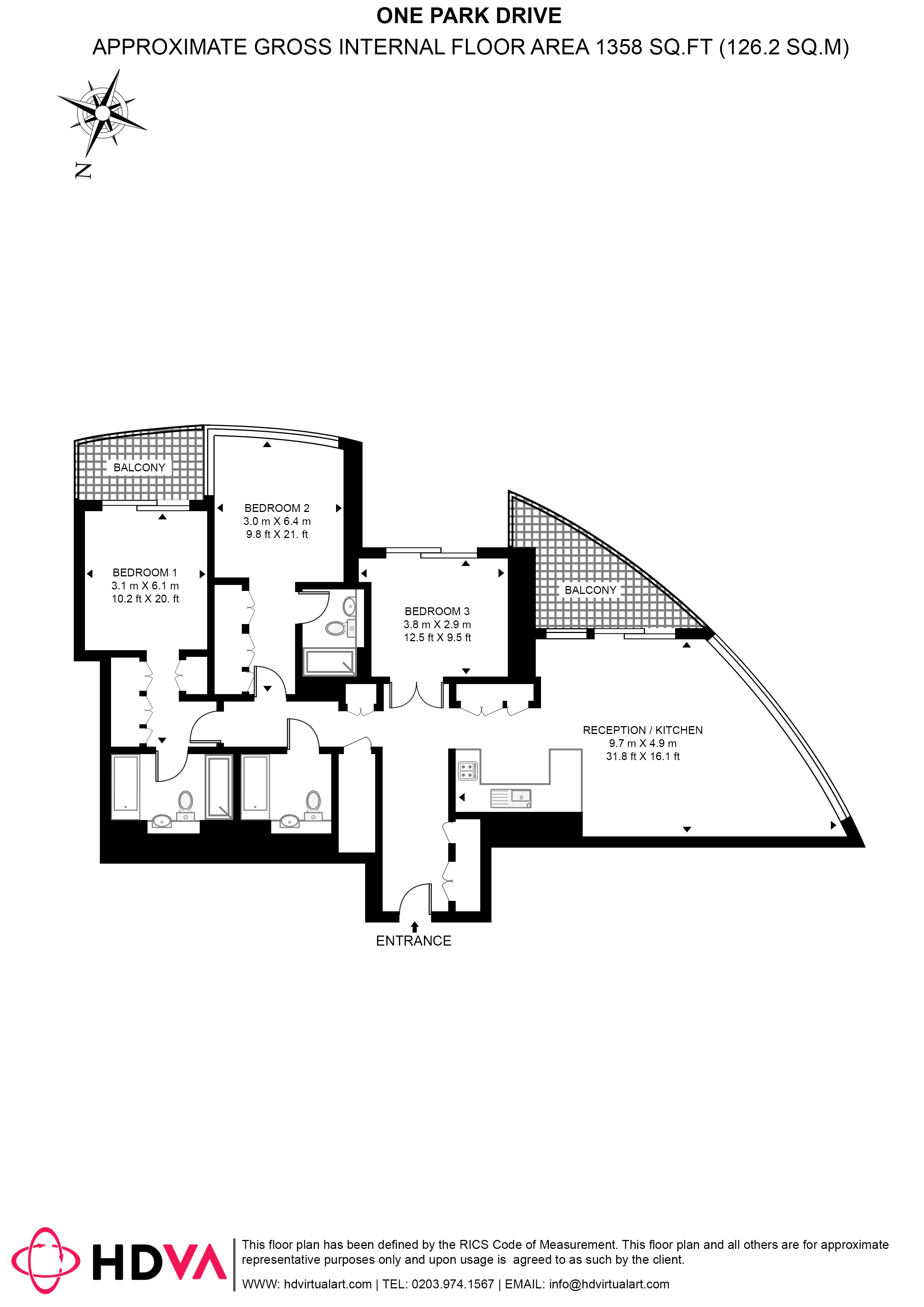 3304,, 1 Park Drive, London floorplan